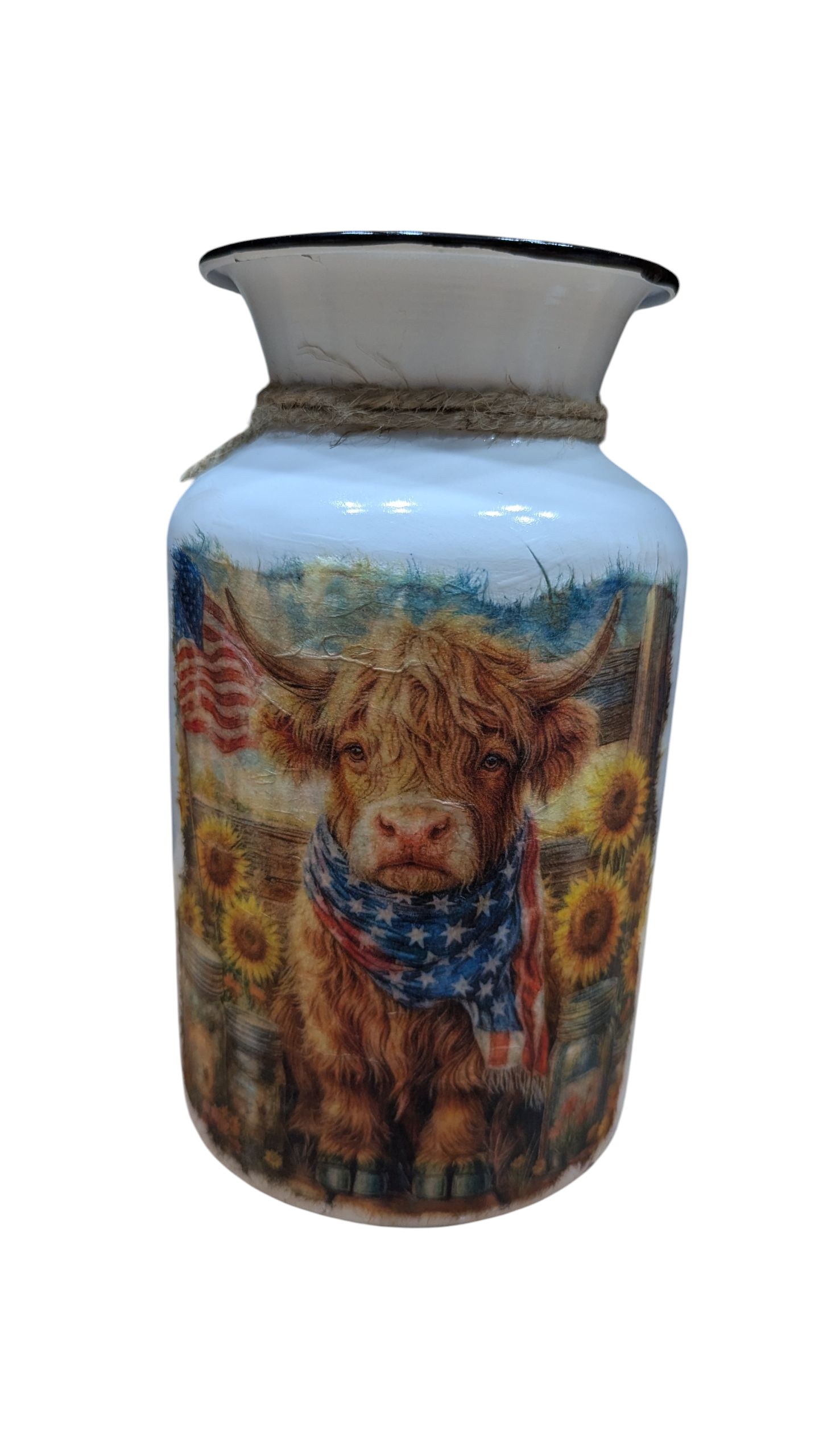 Patriotic Highland Cow Milk Jug Vase