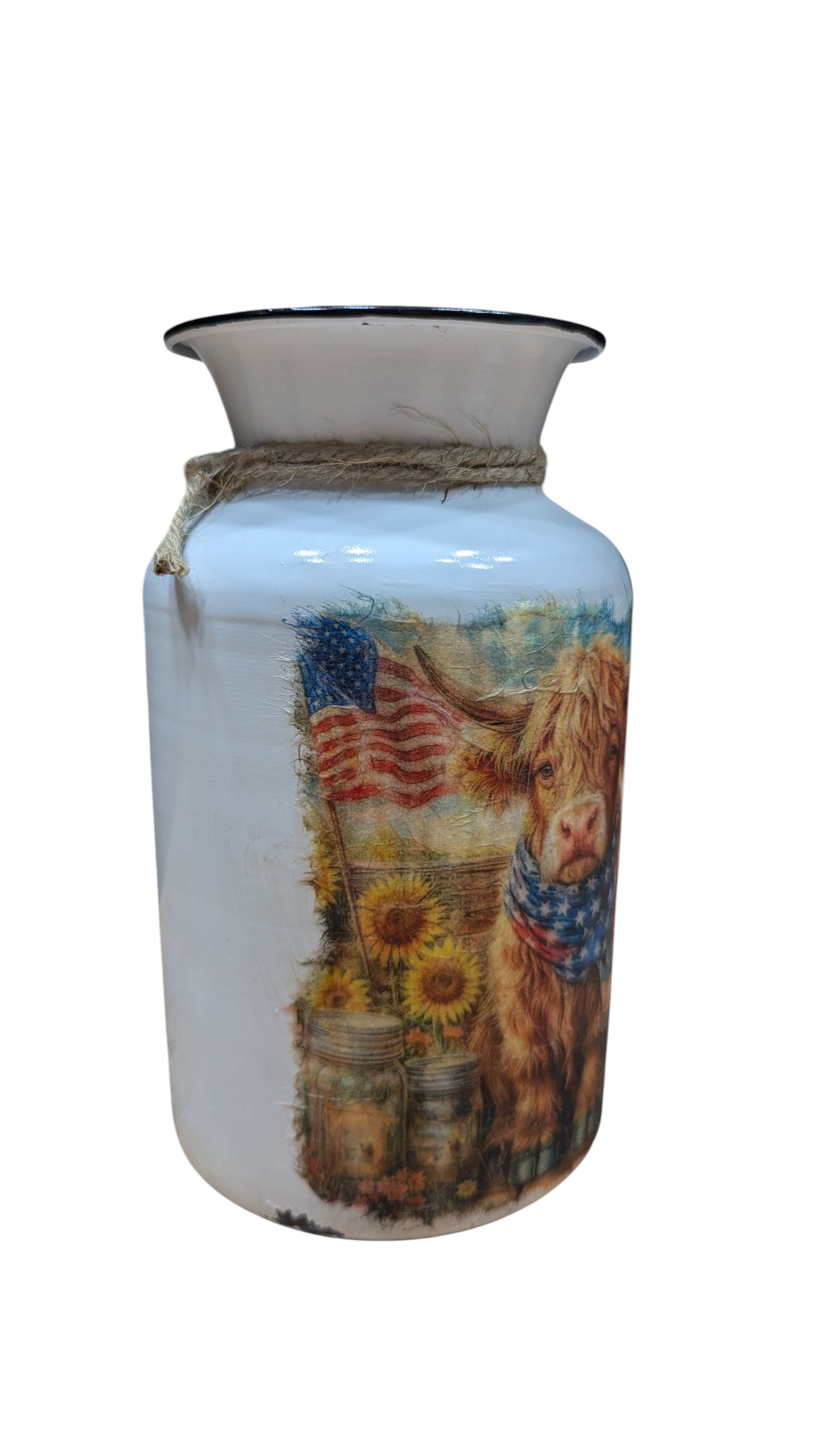 Patriotic Highland Cow Milk Jug Vase