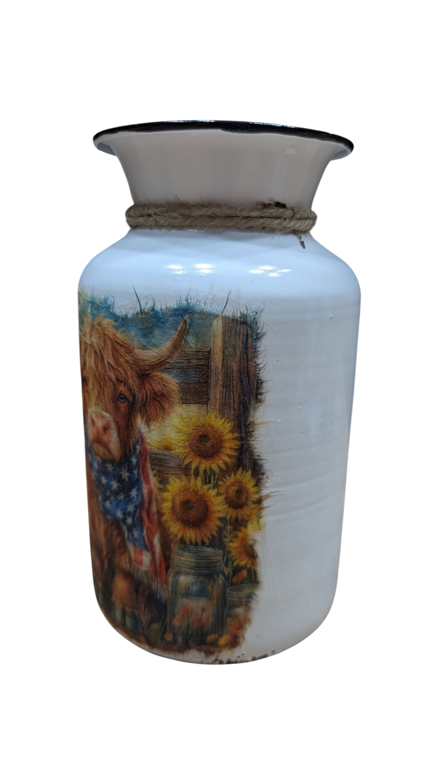 Patriotic Highland Cow Milk Jug Vase