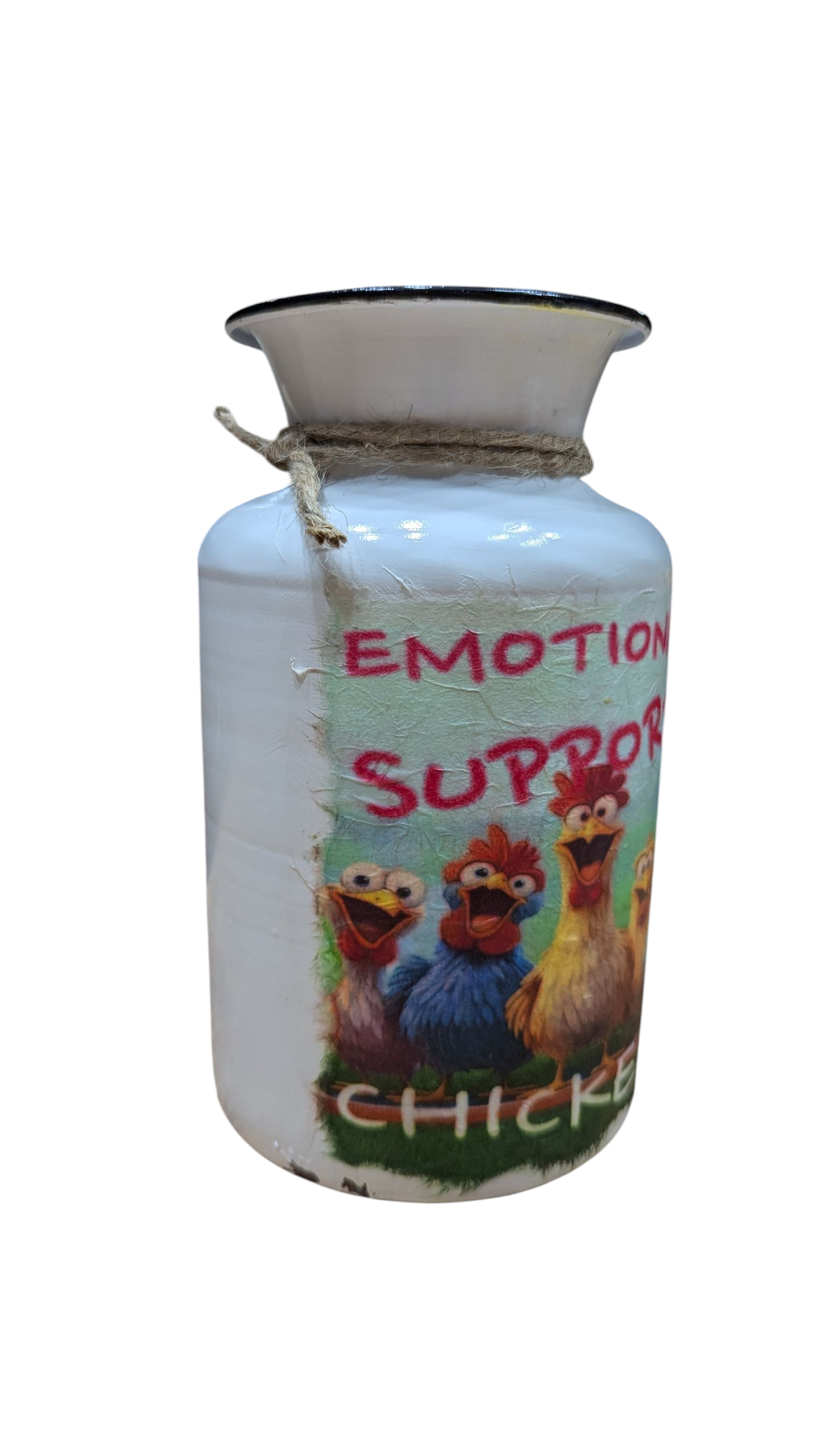 Quirky Emotional Support Chickens Milk Jug Vase