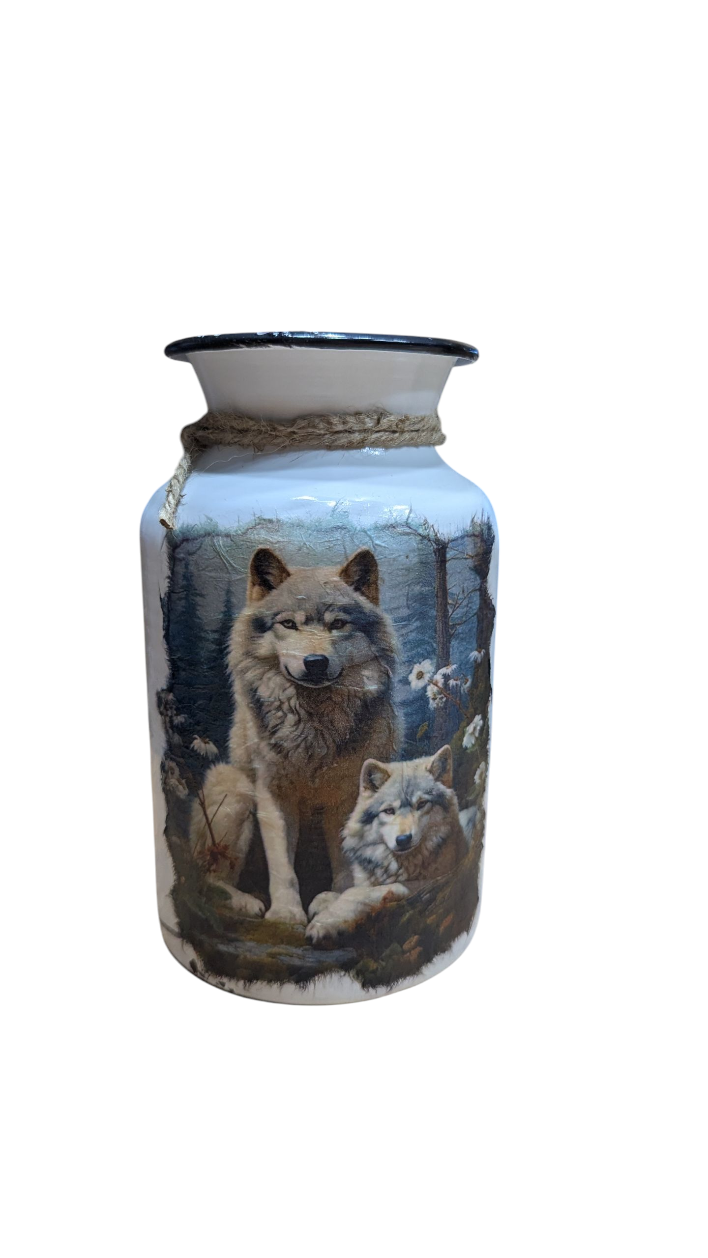 Wolf Mom and Pups Milk Jug Vase