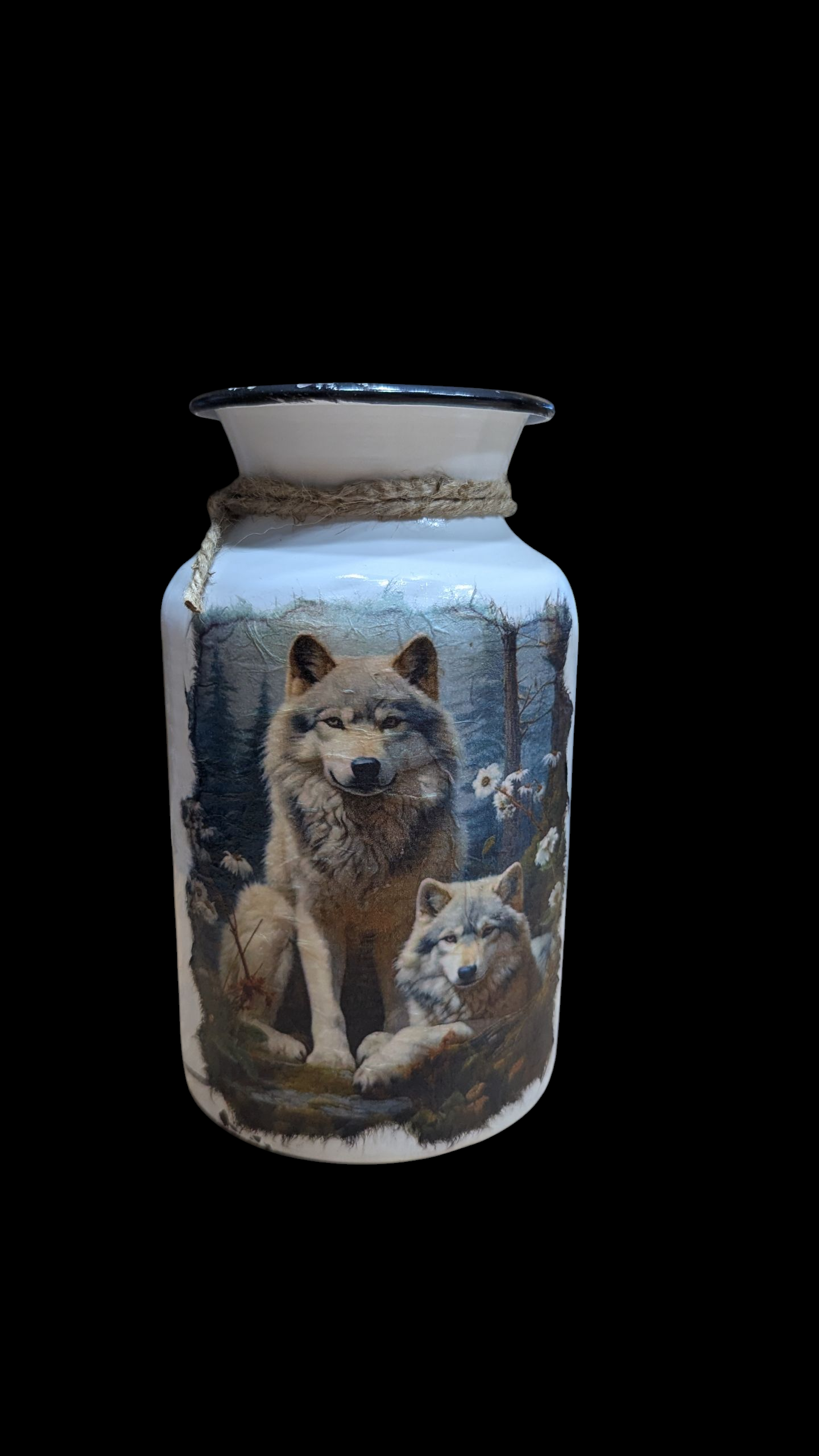 Wolf Mom and Pups Milk Jug Vase