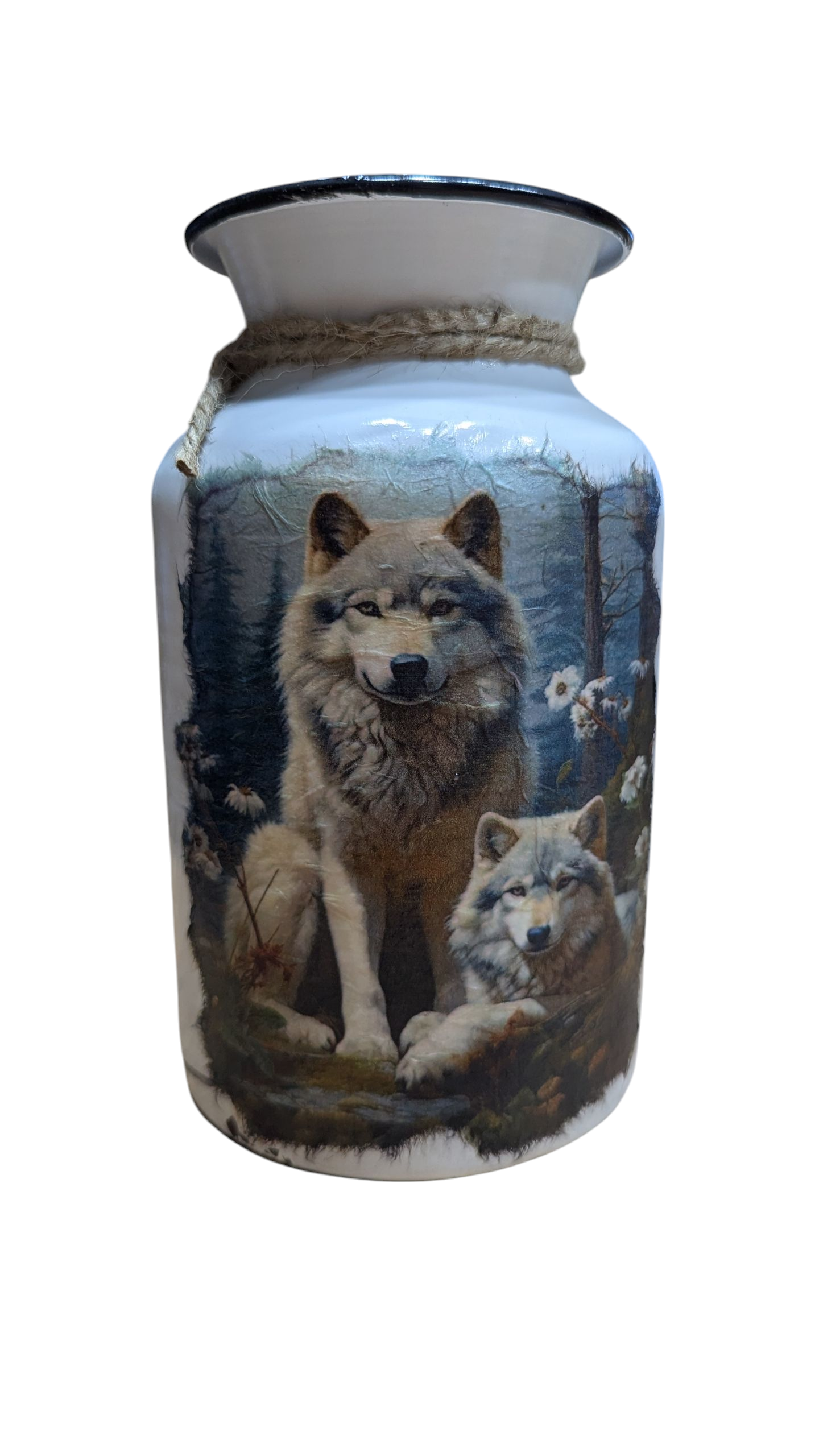 Wolf Mom and Pups Milk Jug Vase