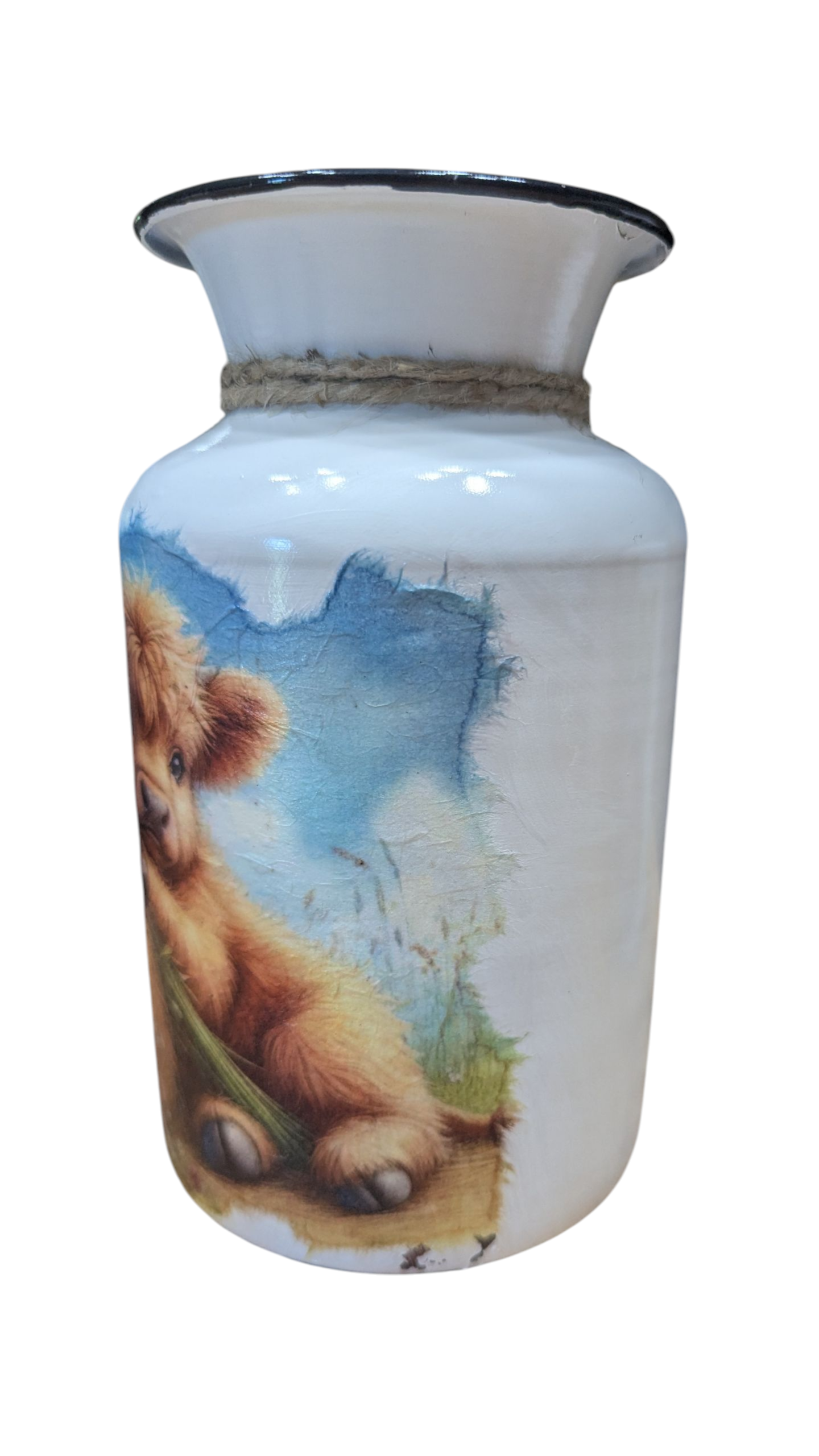 Cute Highland Cow Baby on a Hay Bale Milk Jug Vase