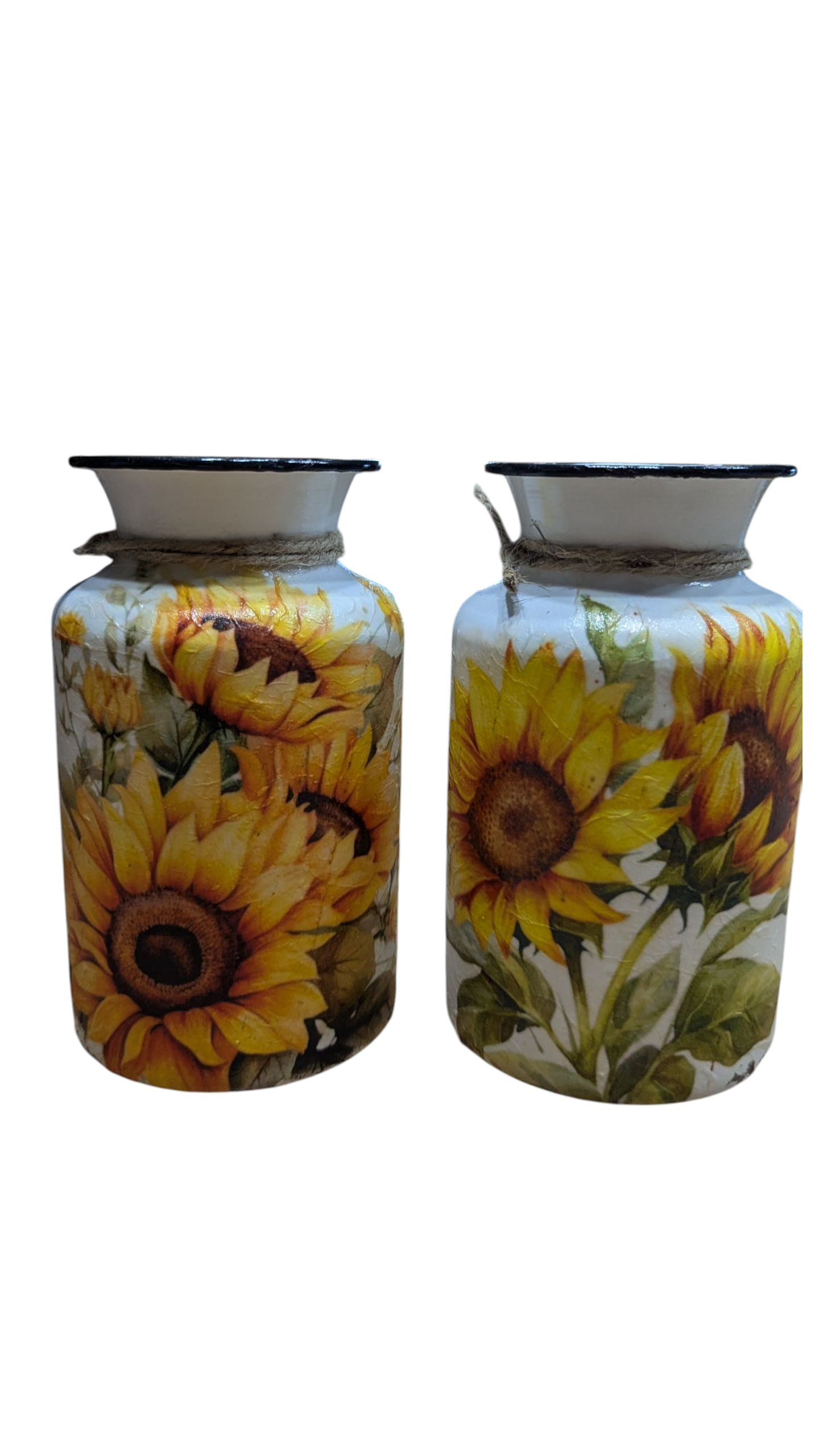 Set of two sunflower milk jug vases