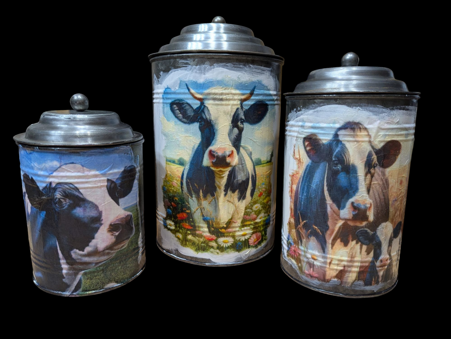 Holstein Cow Galvanized Metal Canister Set