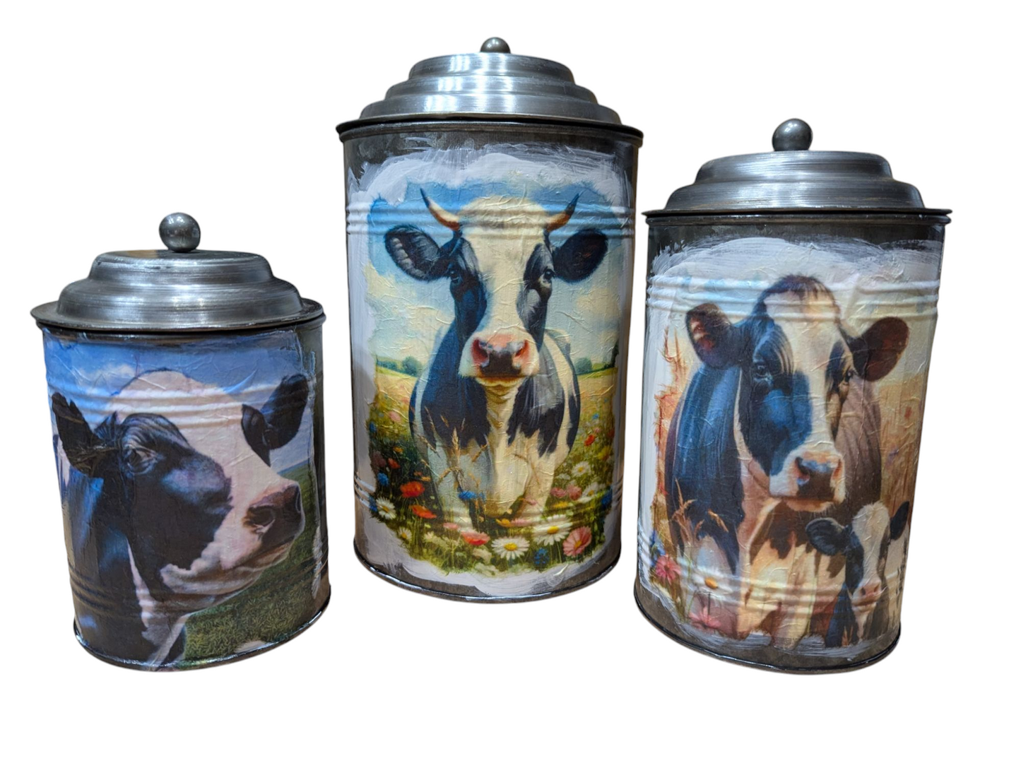 Holstein Cow Galvanized Metal Canister Set