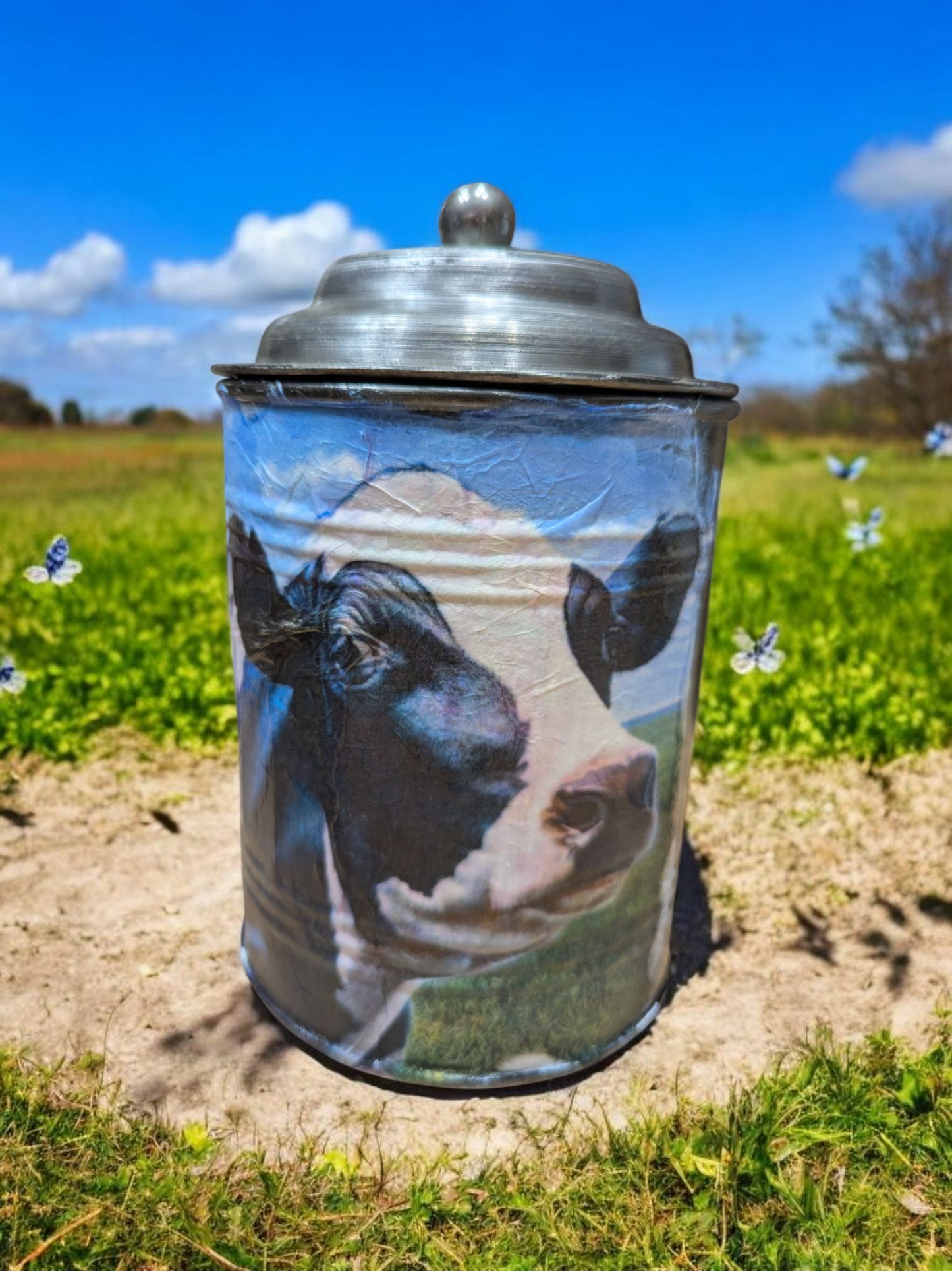 Holstein Cow Galvanized Metal Canister Set