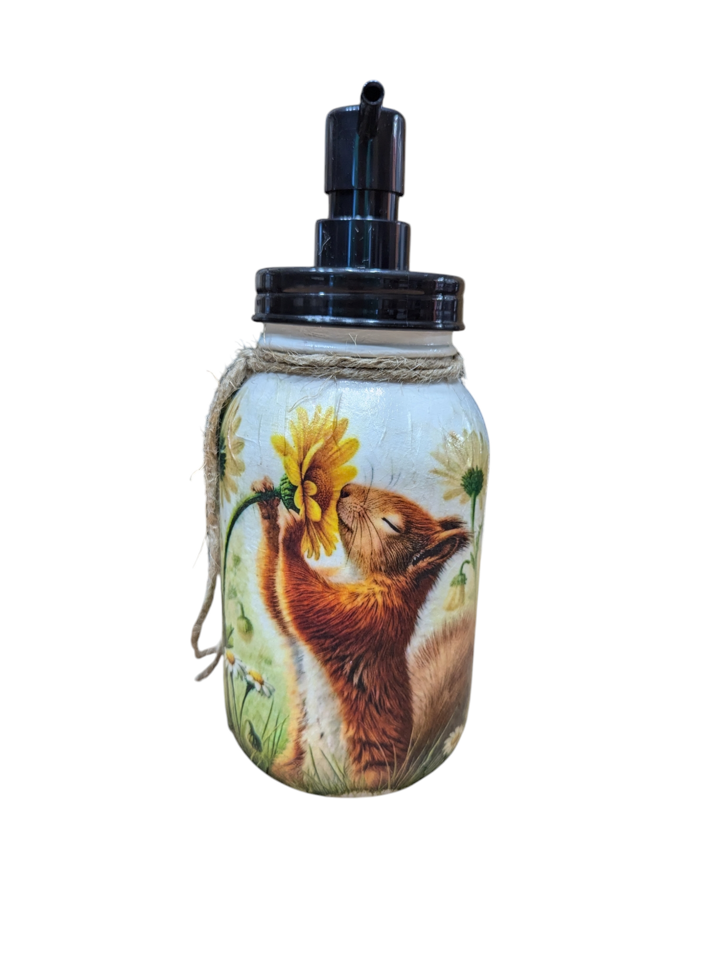 Squirrel and Flower Mason Jar