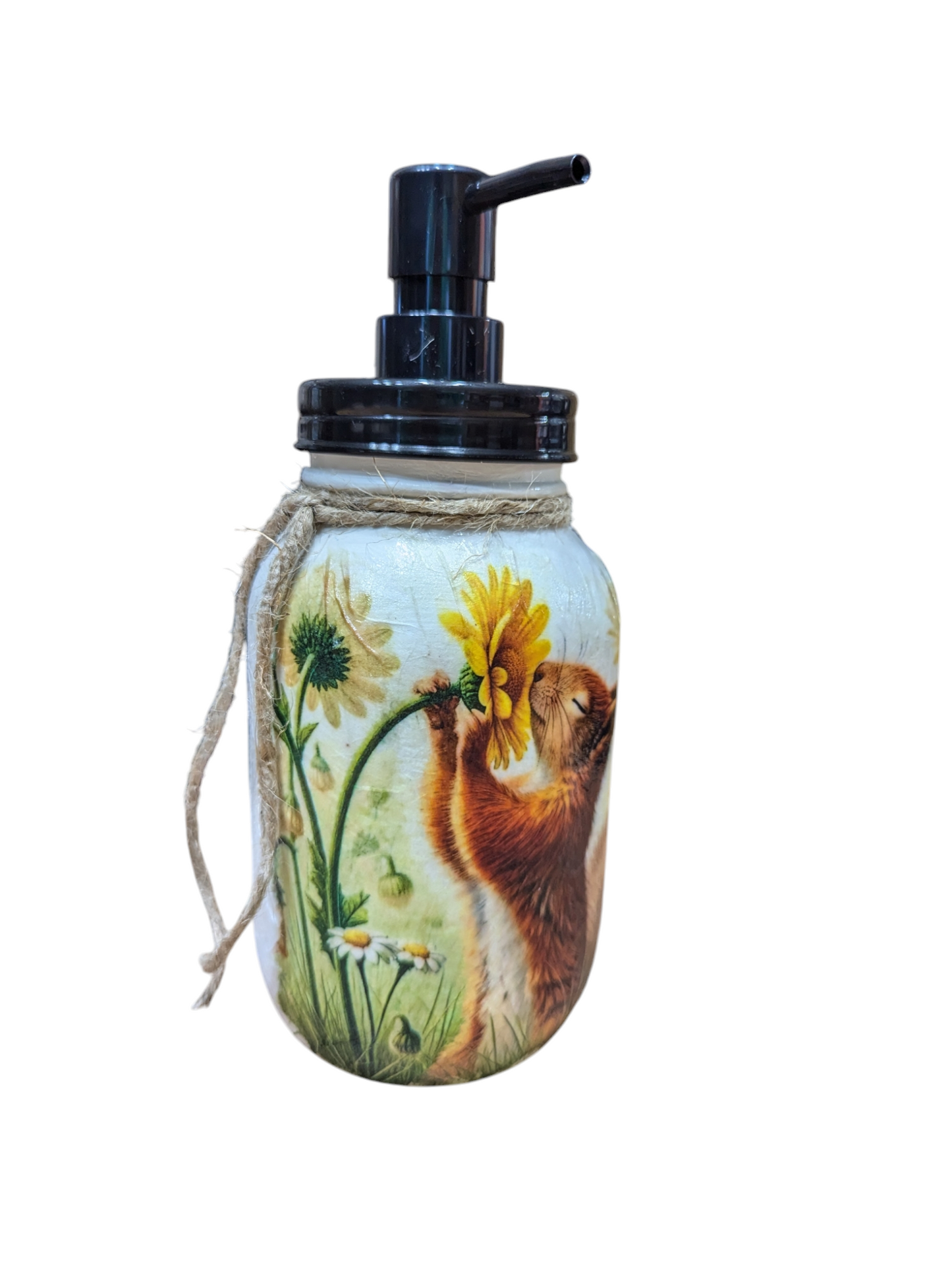 Squirrel and Flower Mason Jar