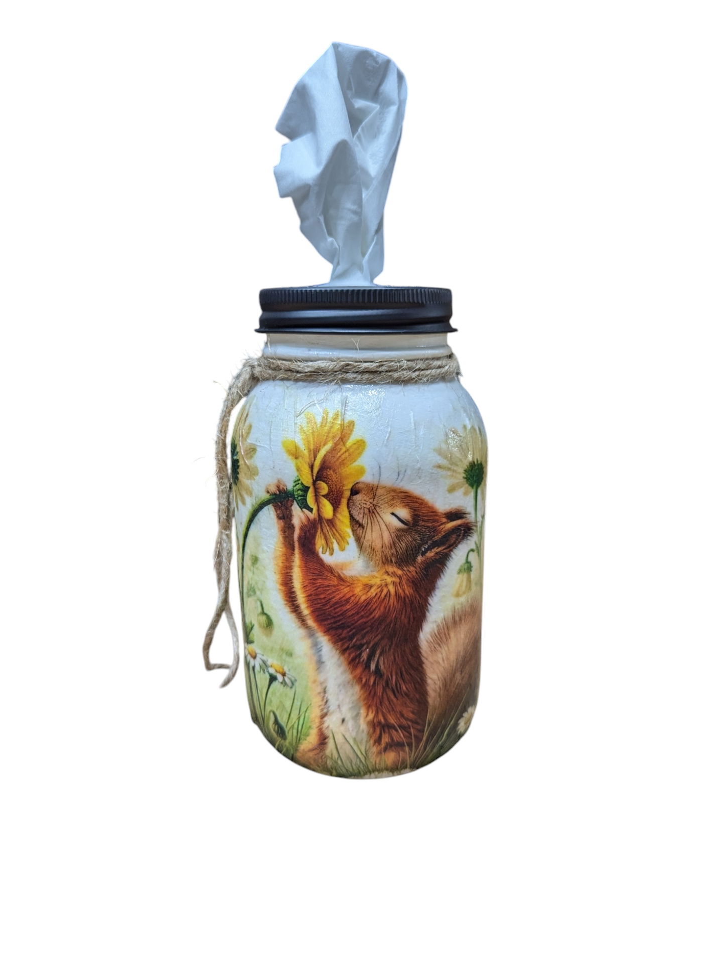 Squirrel and Flower Mason Jar