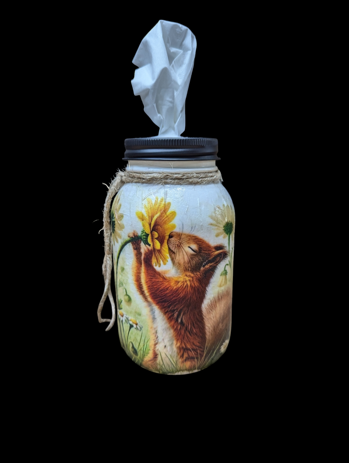Squirrel and Flower Mason Jar