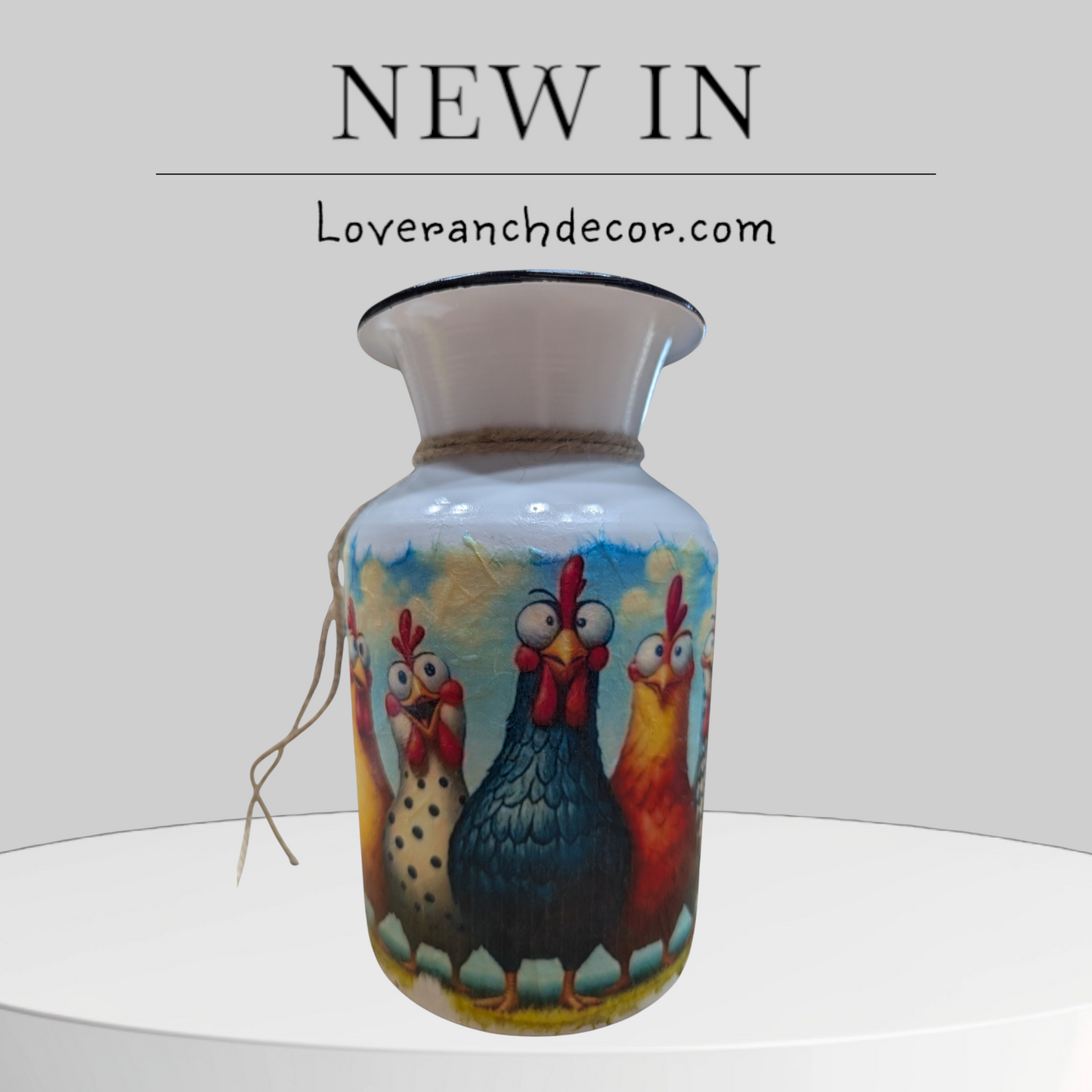 Whimsical Chickens Milk Jug Vase