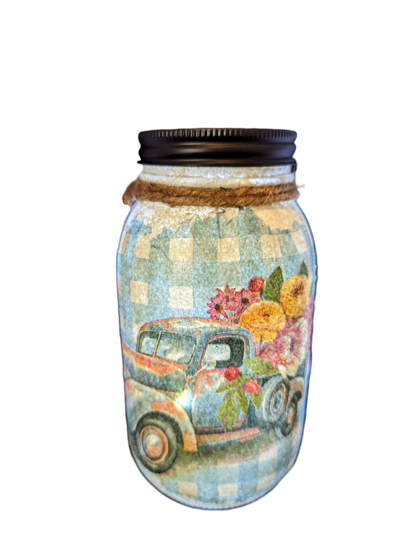 Vintage Old Flower Truck Mason Jar