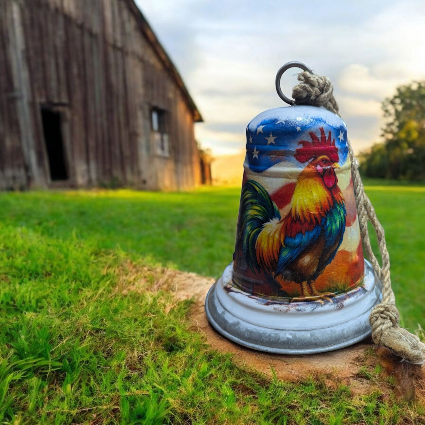 American Flag Patriot Rooster Chicken Bell