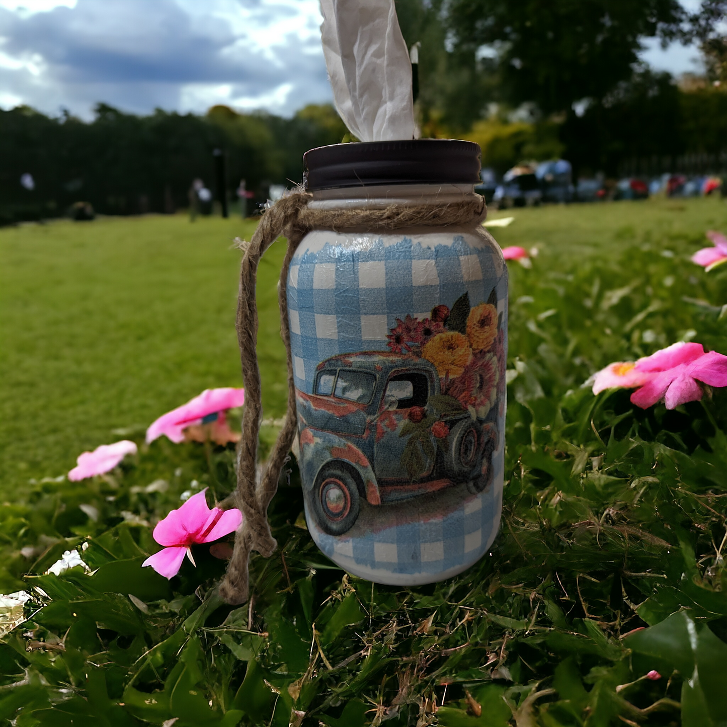 Vintage Old Flower Truck Mason Jar
