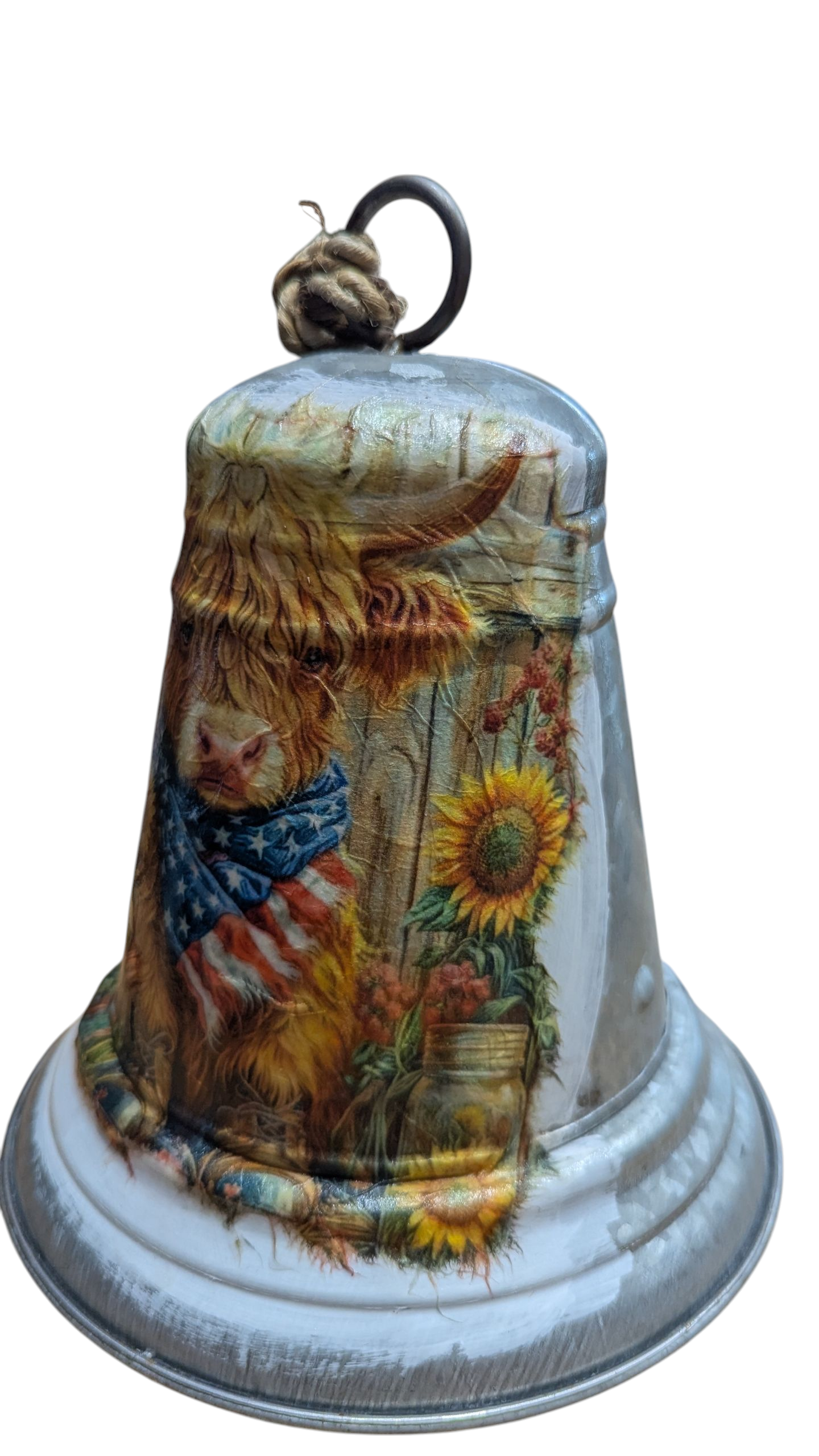 Patriotic Highland Cow Decorative Galvanized Metal Bell