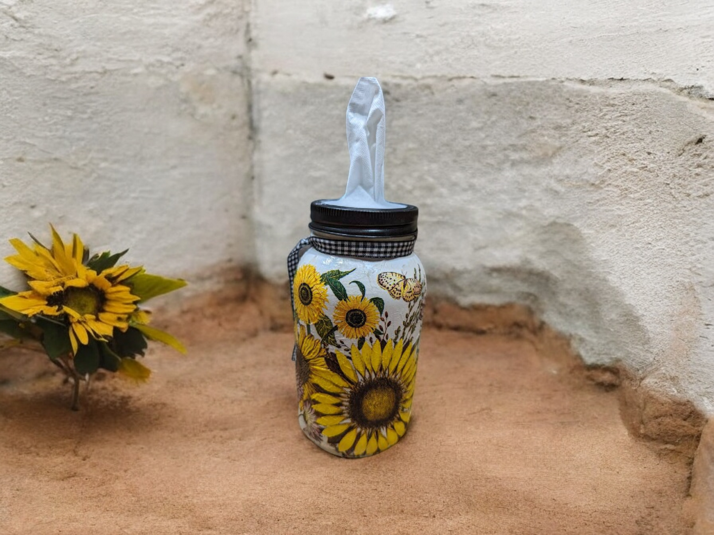 Sunflower Mason Jar Bathroom Accessory 3-Piece Set