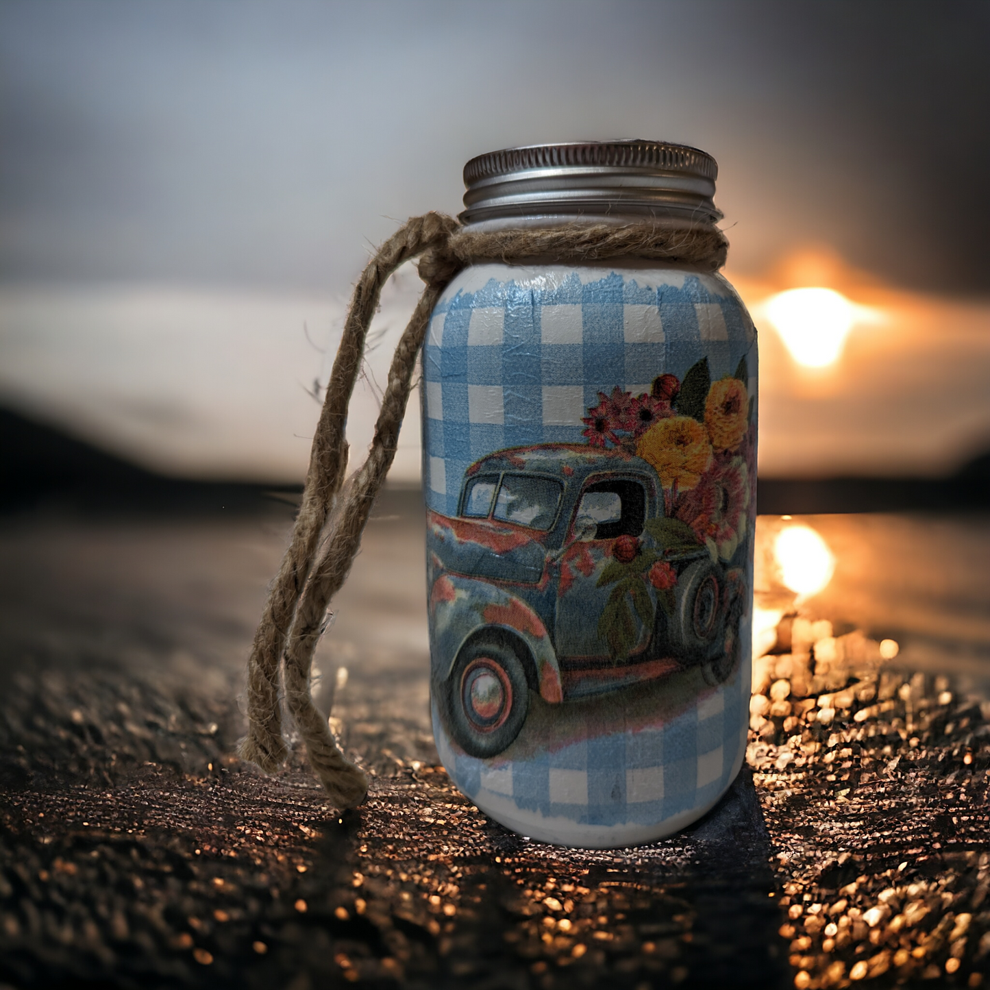 Vintage Old Flower Truck Mason Jar