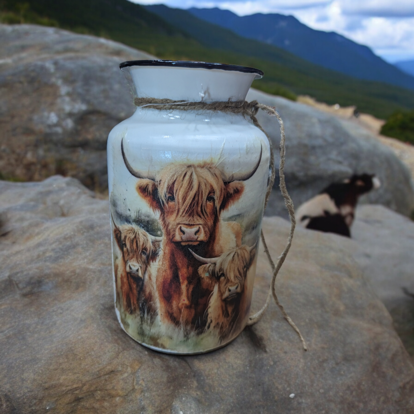 Highland Cow Mom and Babies Milk Jug Vase