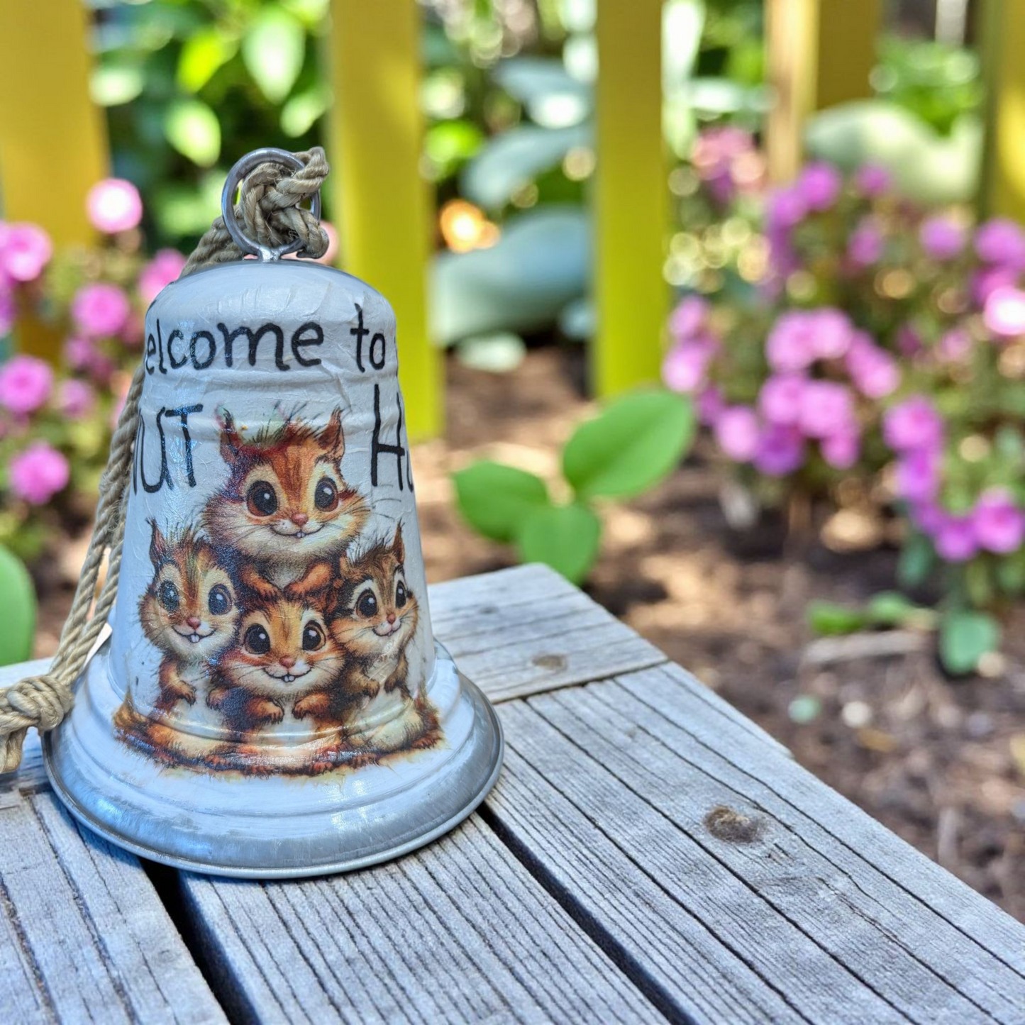 Welcome to the Nut Hut Whimsical Squirrel Decorative Bell