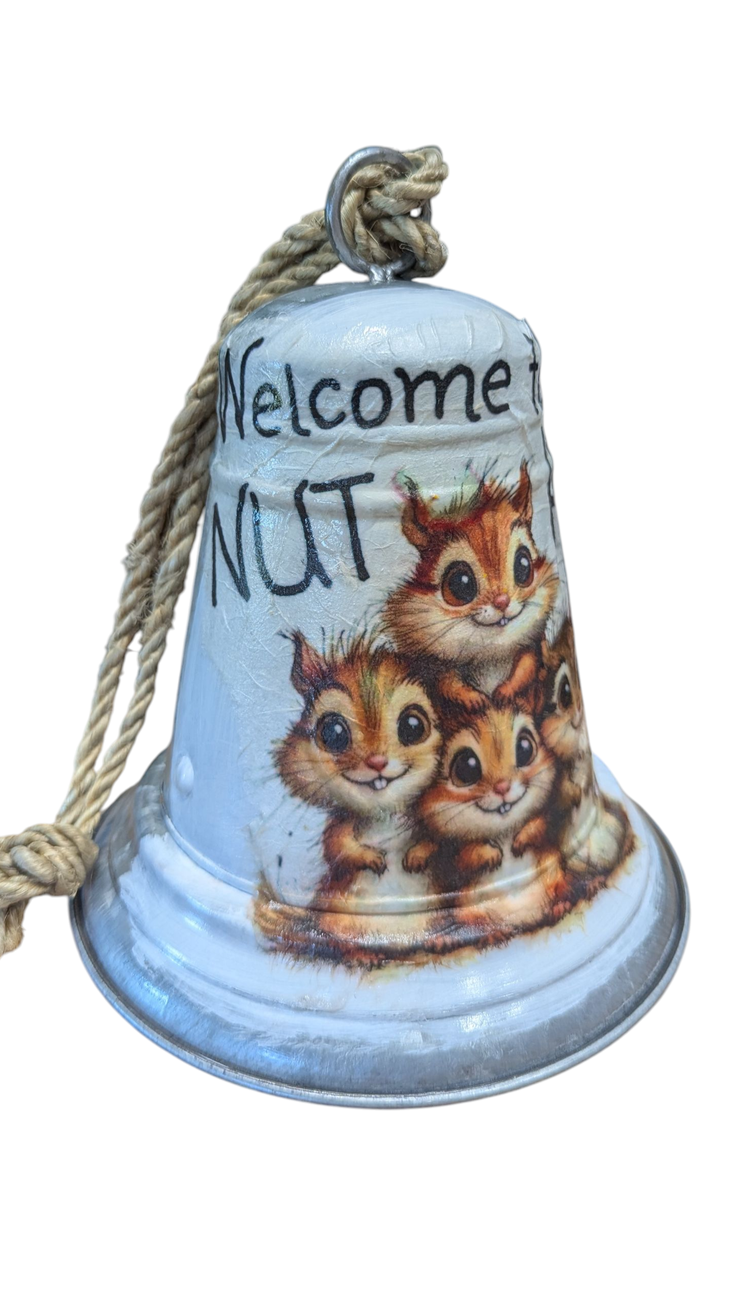 Welcome to the Nut Hut Whimsical Squirrel Decorative Bell