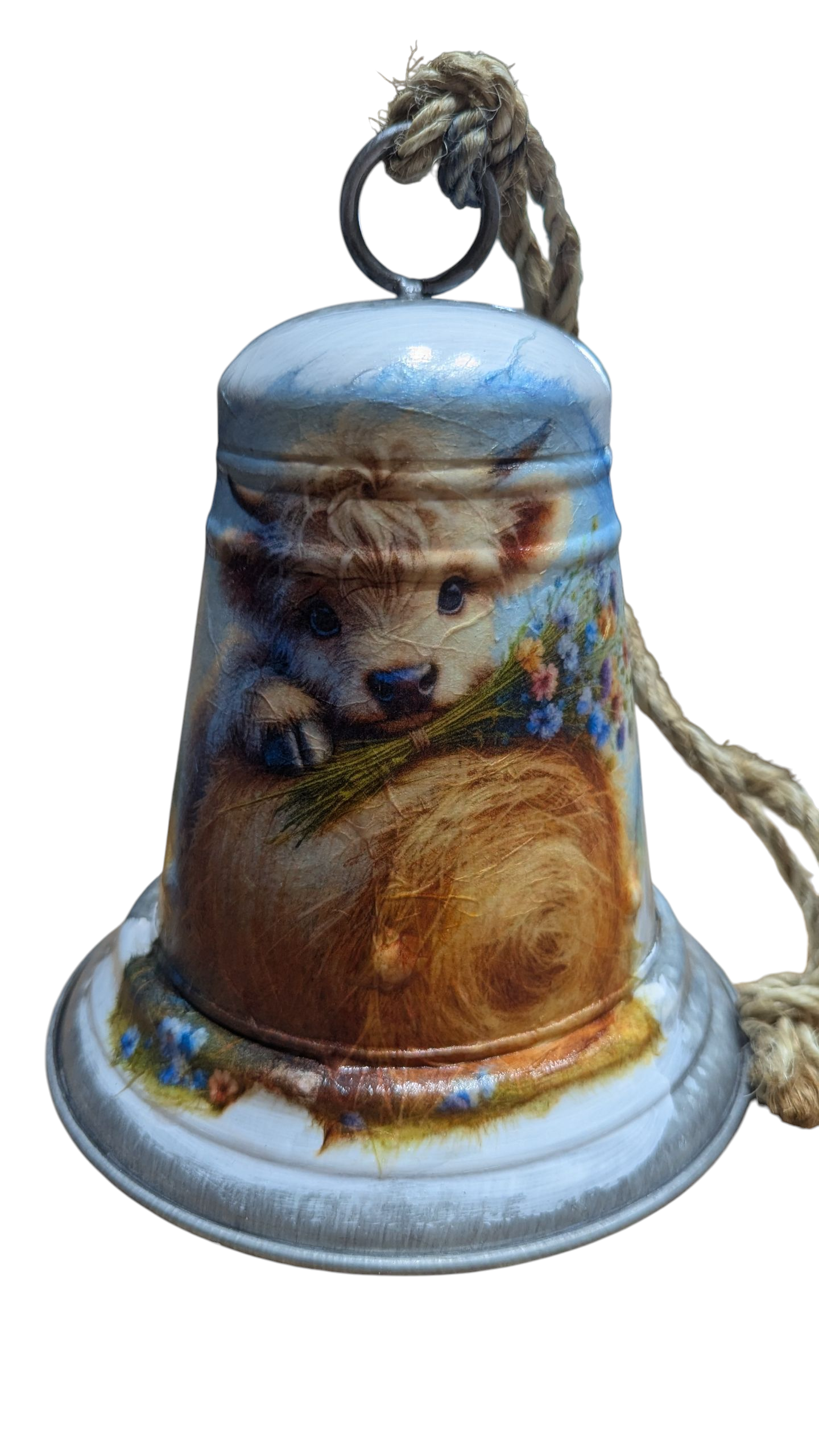 Baby Highland Cow on a Hay Bale Bell