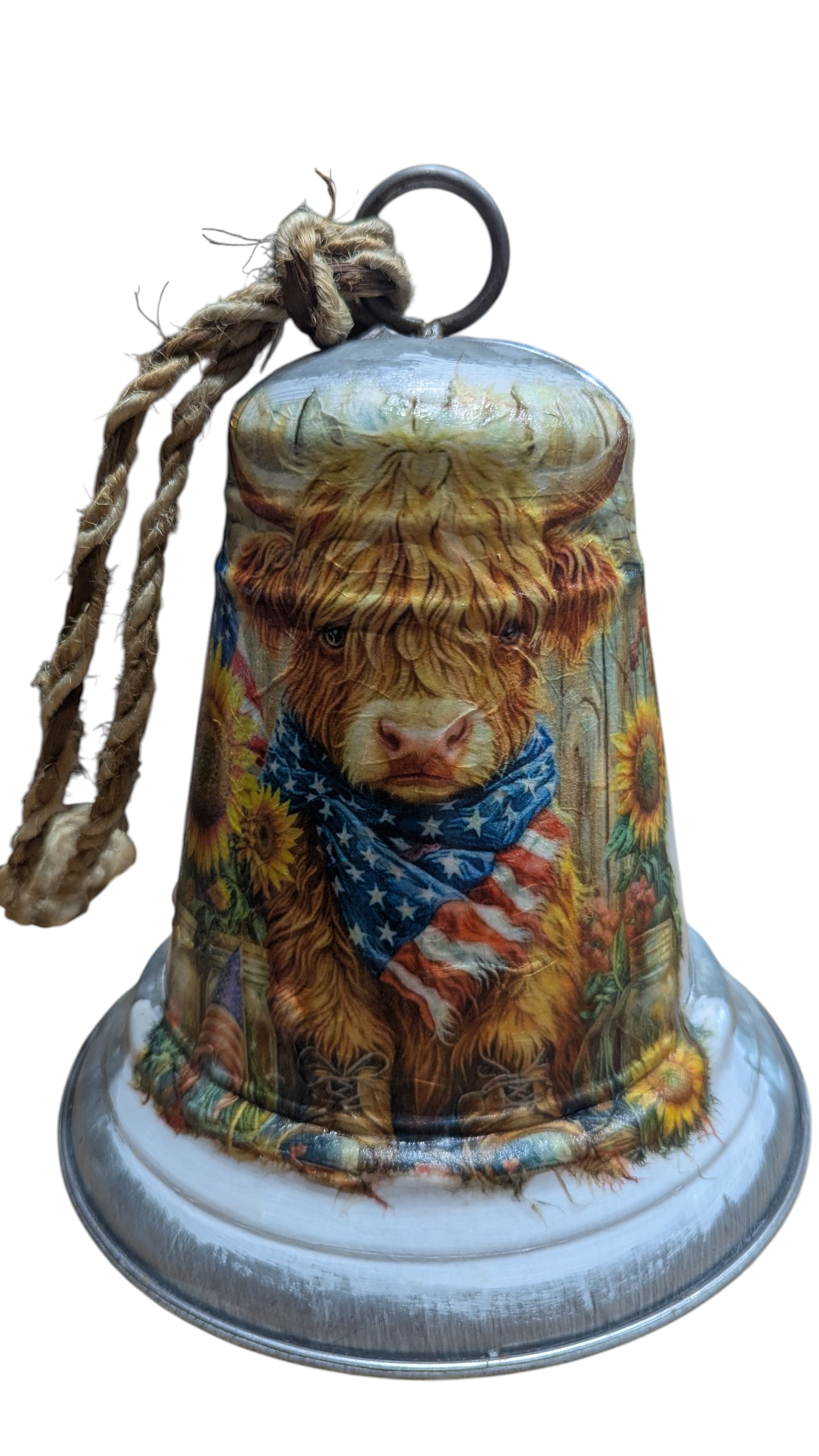 Patriotic Highland Cow Decorative Galvanized Metal Bell