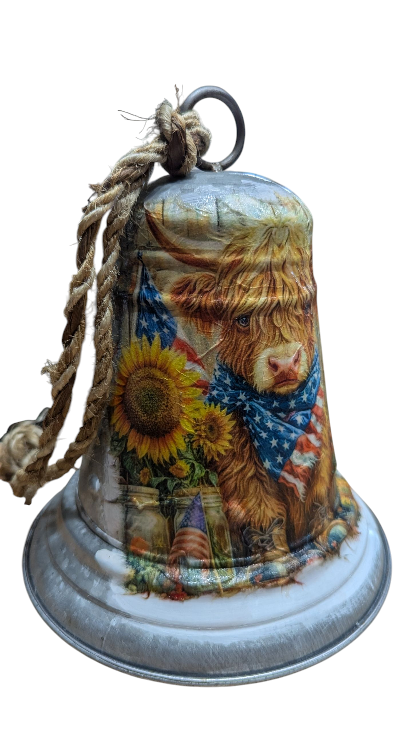 Patriotic Highland Cow Decorative Galvanized Metal Bell