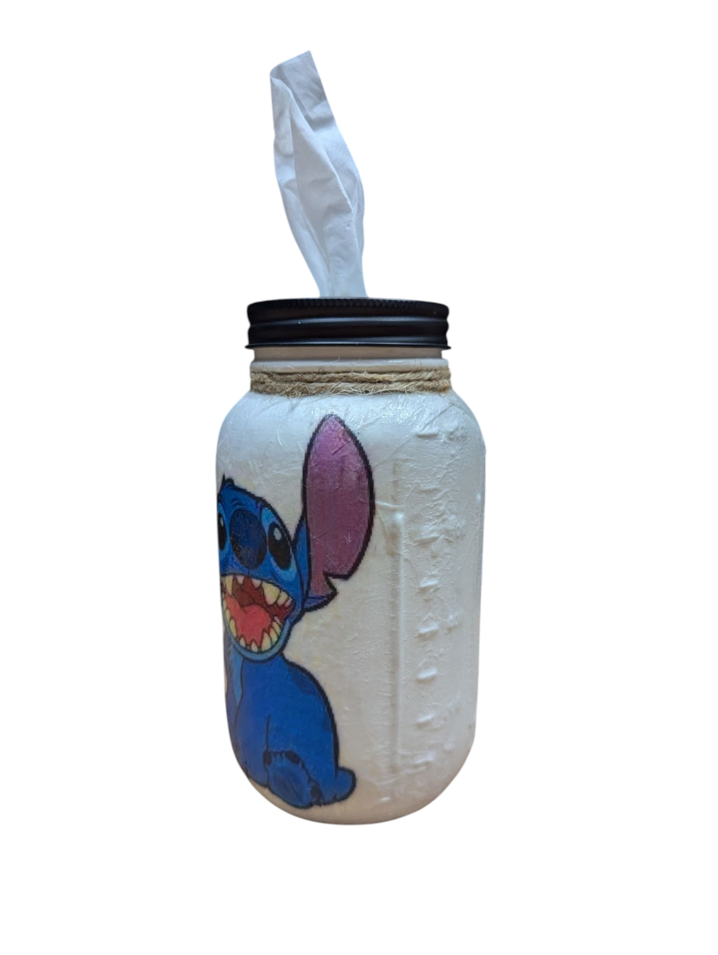 Stitch Mason Jar Soap Pump, Tissue Dispenser, Vase, Canister, or Light