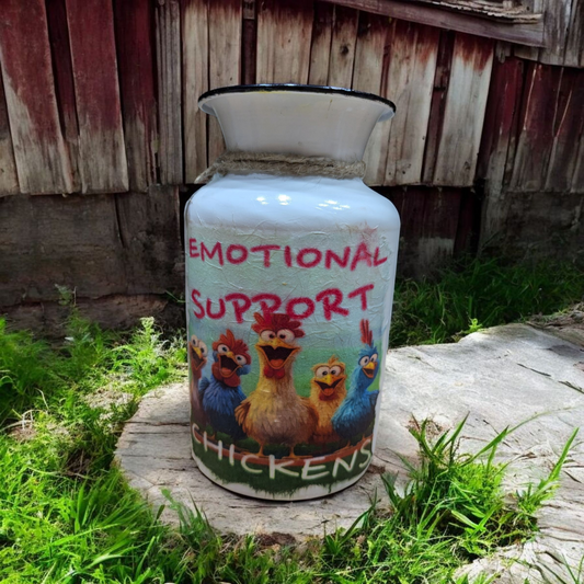 Quirky Emotional Support Chickens Milk Jug Vase
