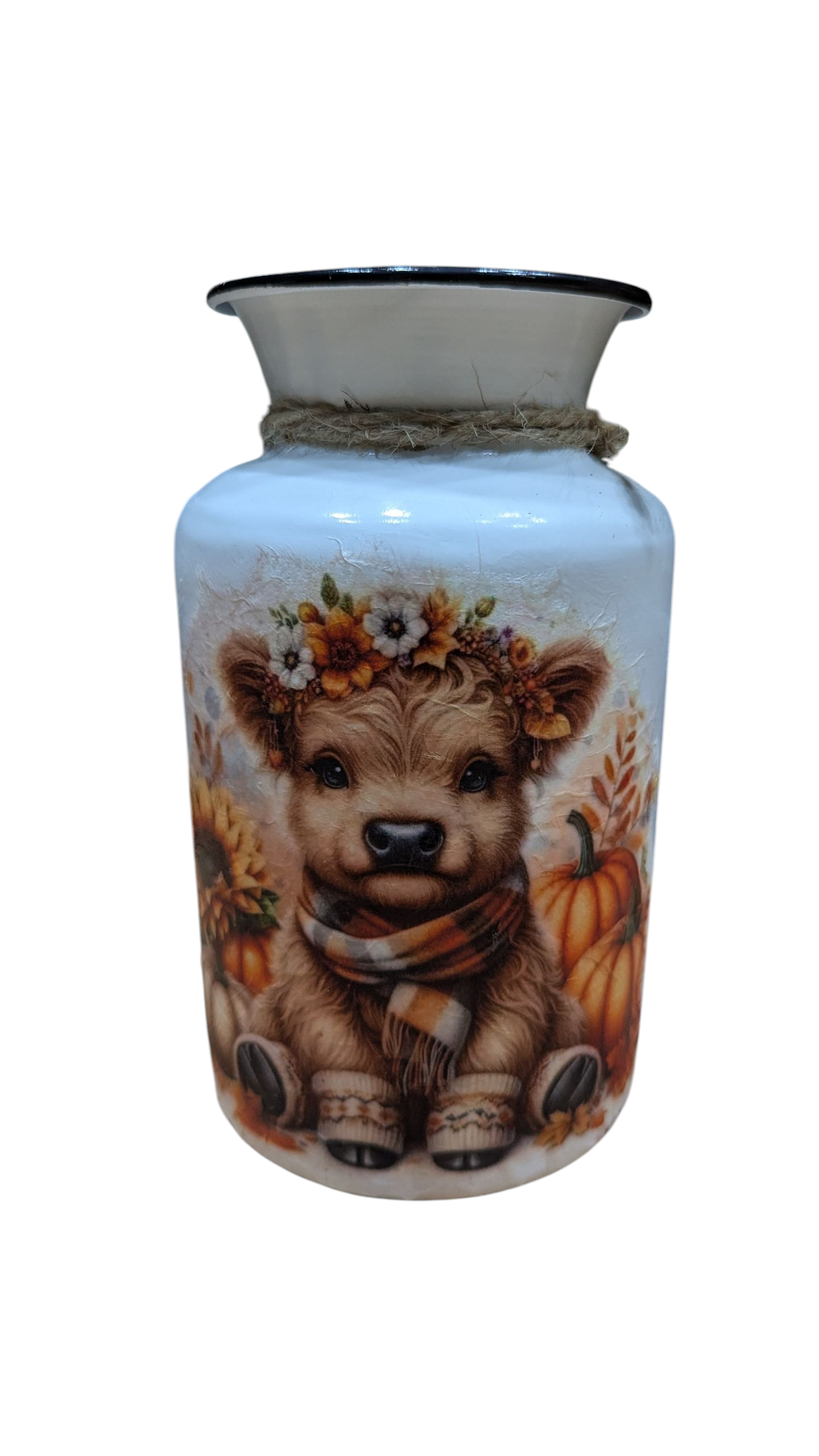 Fall Highland Cow Milk Jug Vase