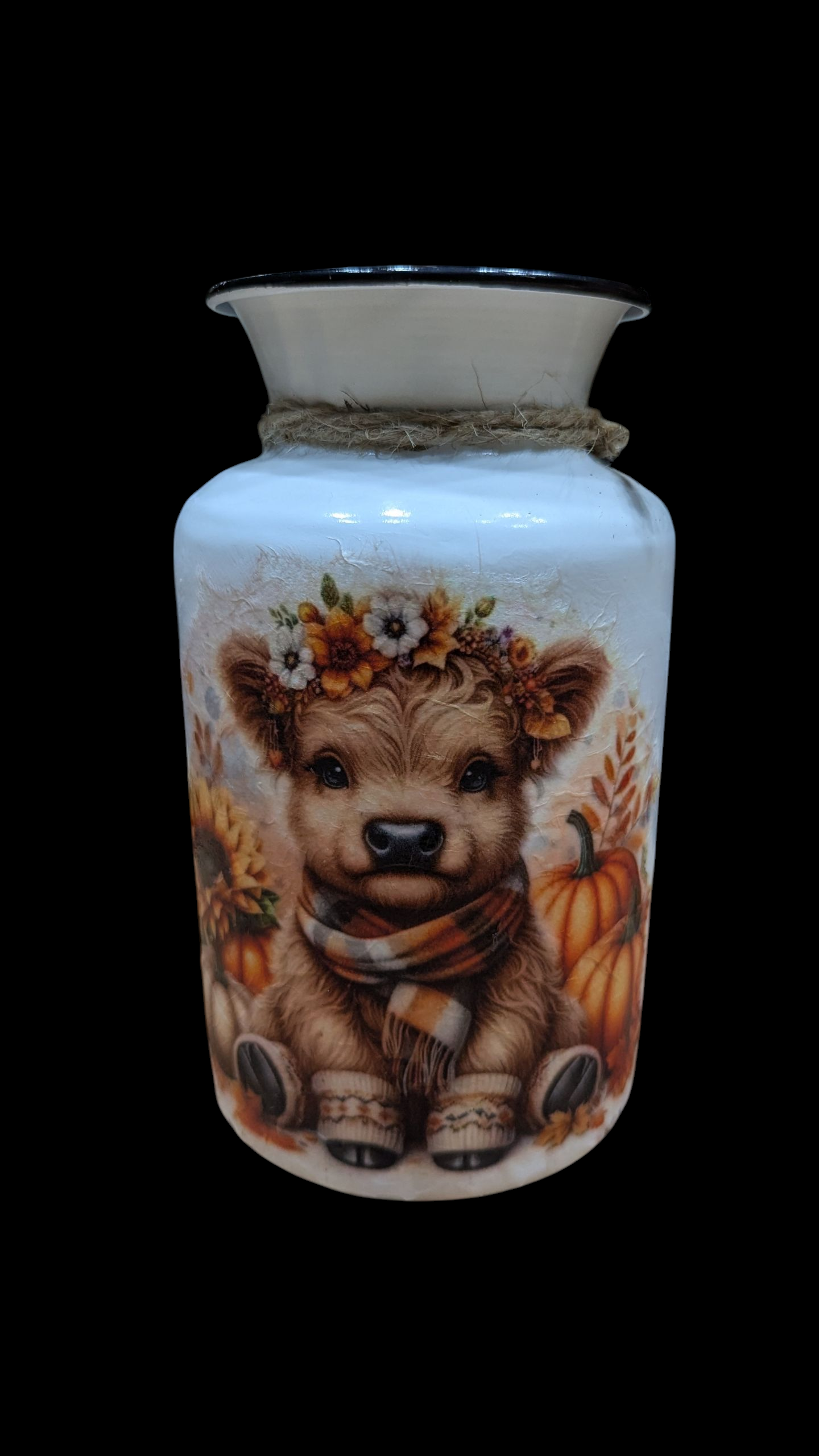 Fall Highland Cow Milk Jug Vase