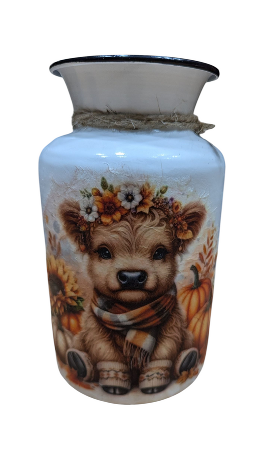 Fall Highland Cow Milk Jug Vase