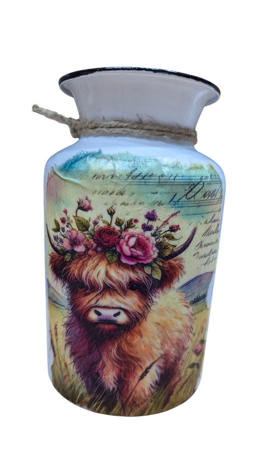 Highland Cow French Script Milk Jug Vase