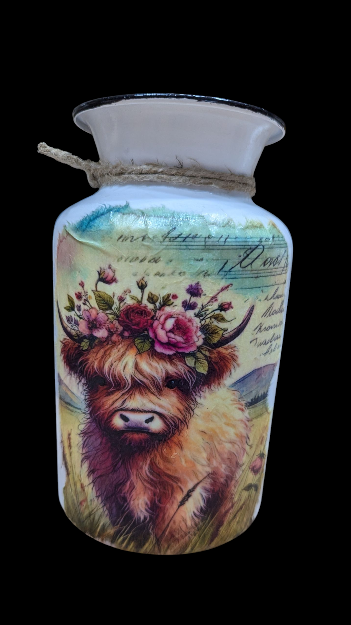 Highland Cow French Script Milk Jug Vase