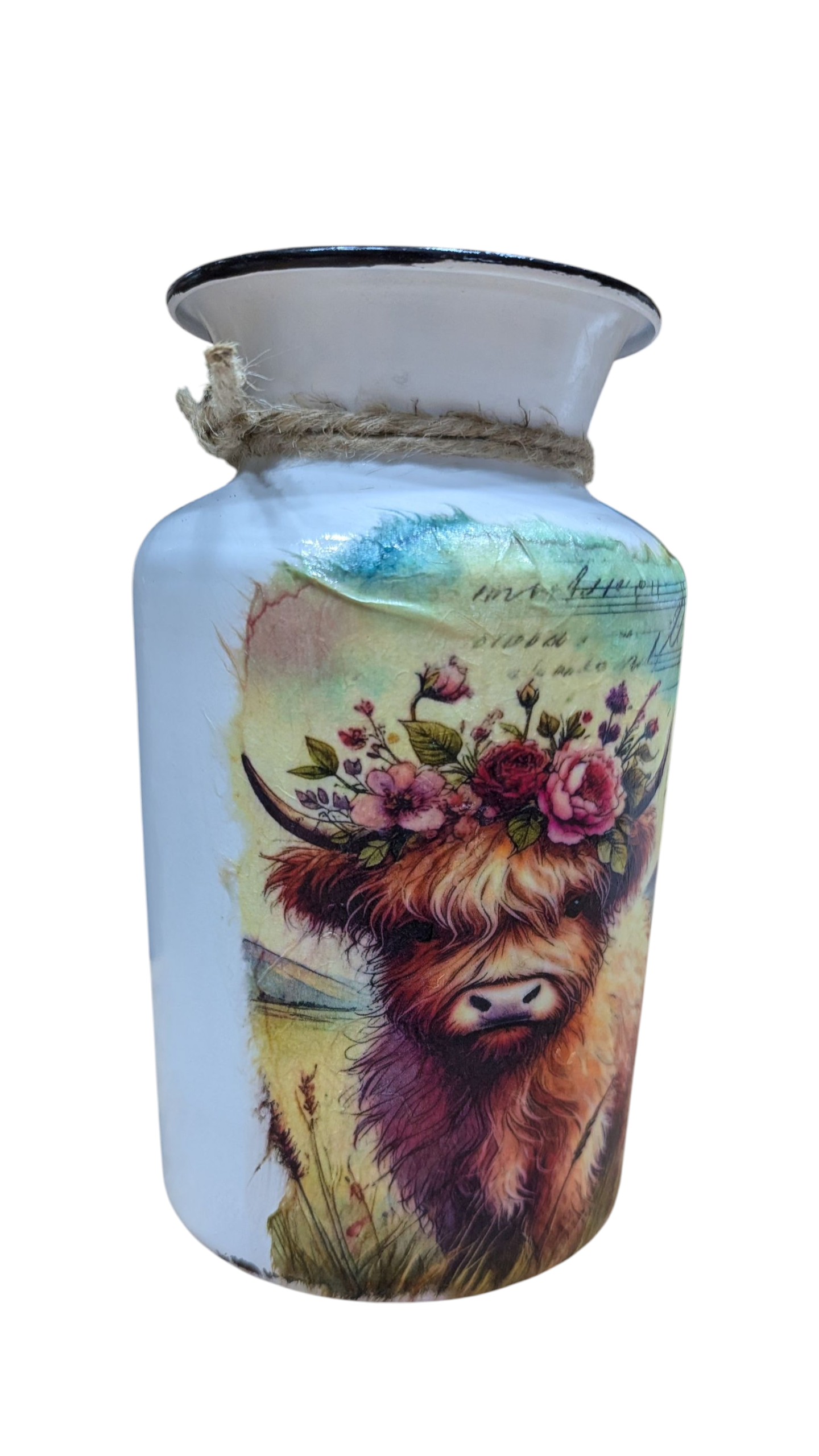 Highland Cow French Script Milk Jug Vase