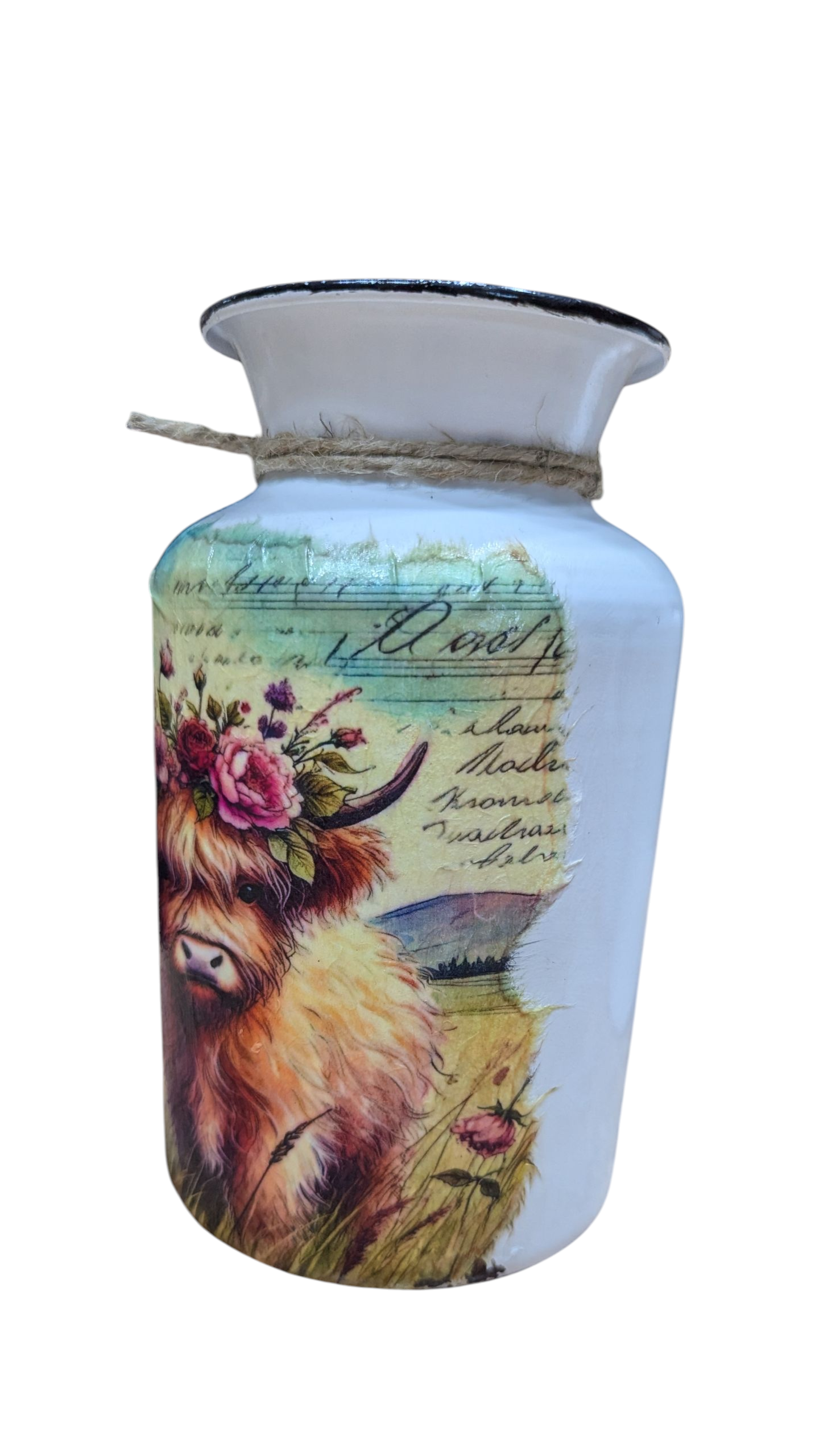 Highland Cow French Script Milk Jug Vase