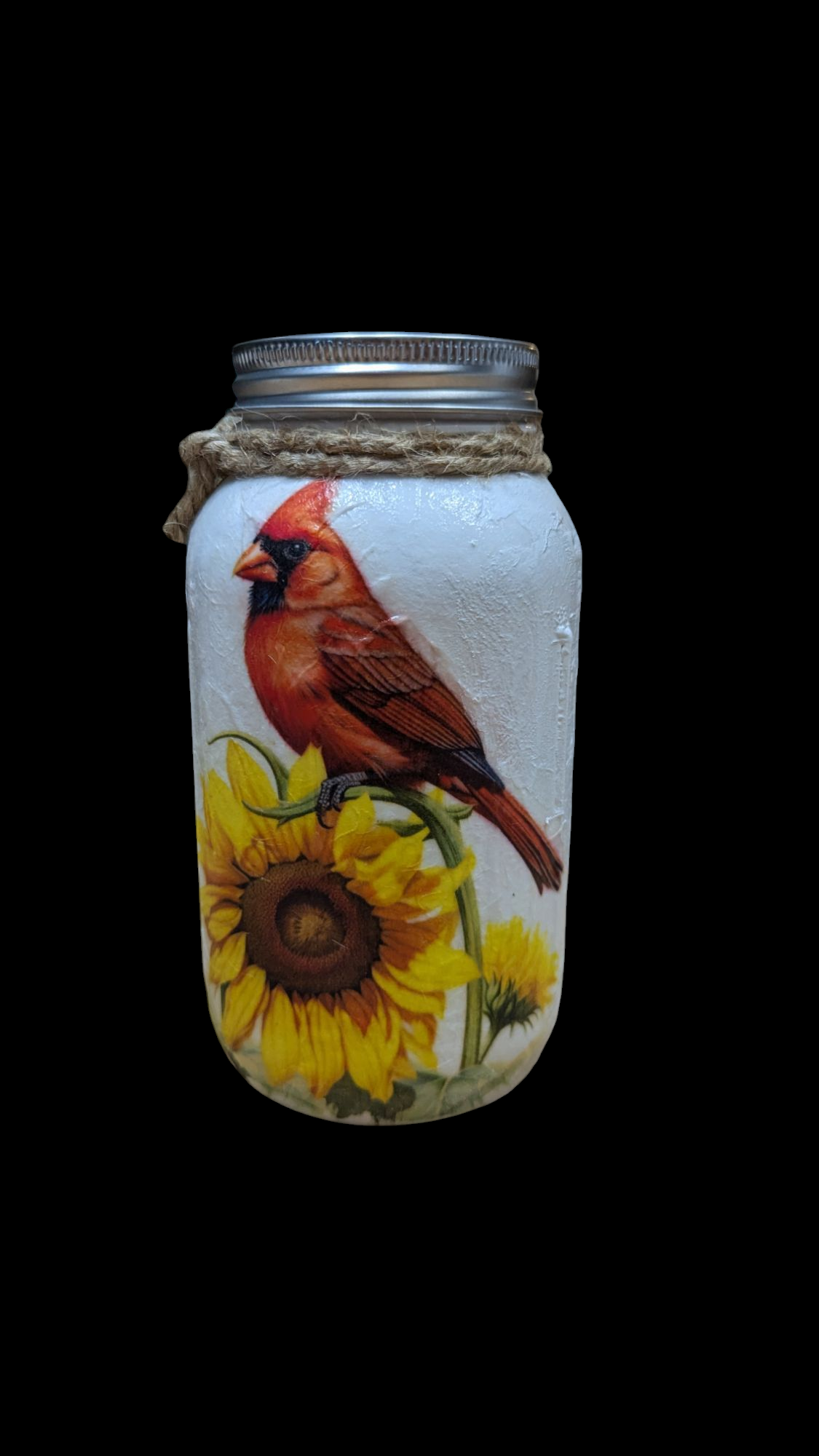 Cardinal with a Sunflower Mason Jar