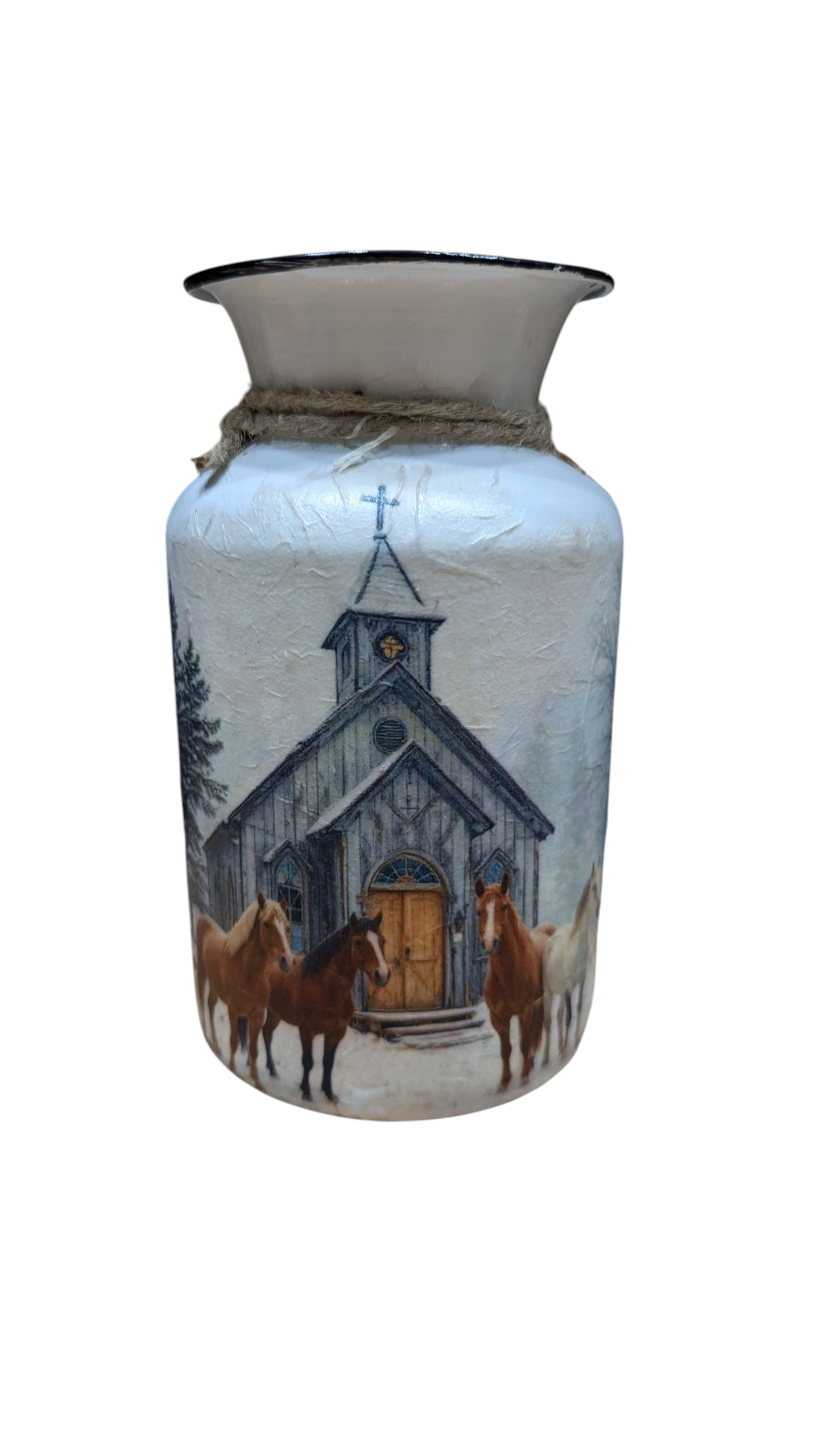 Old Country Church with Horses Milk Jug