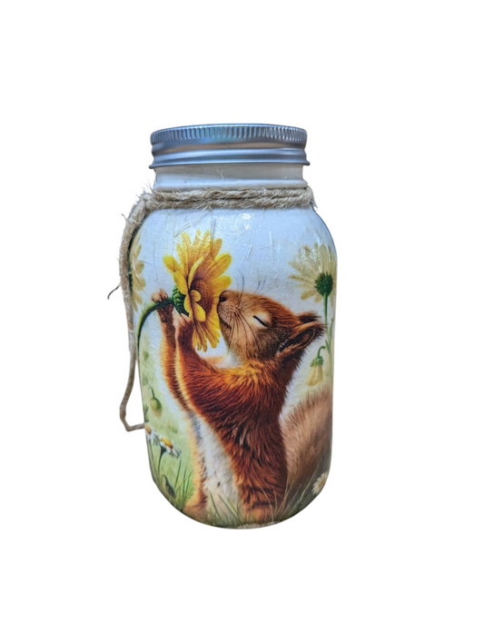 Squirrel and Flower Mason Jar