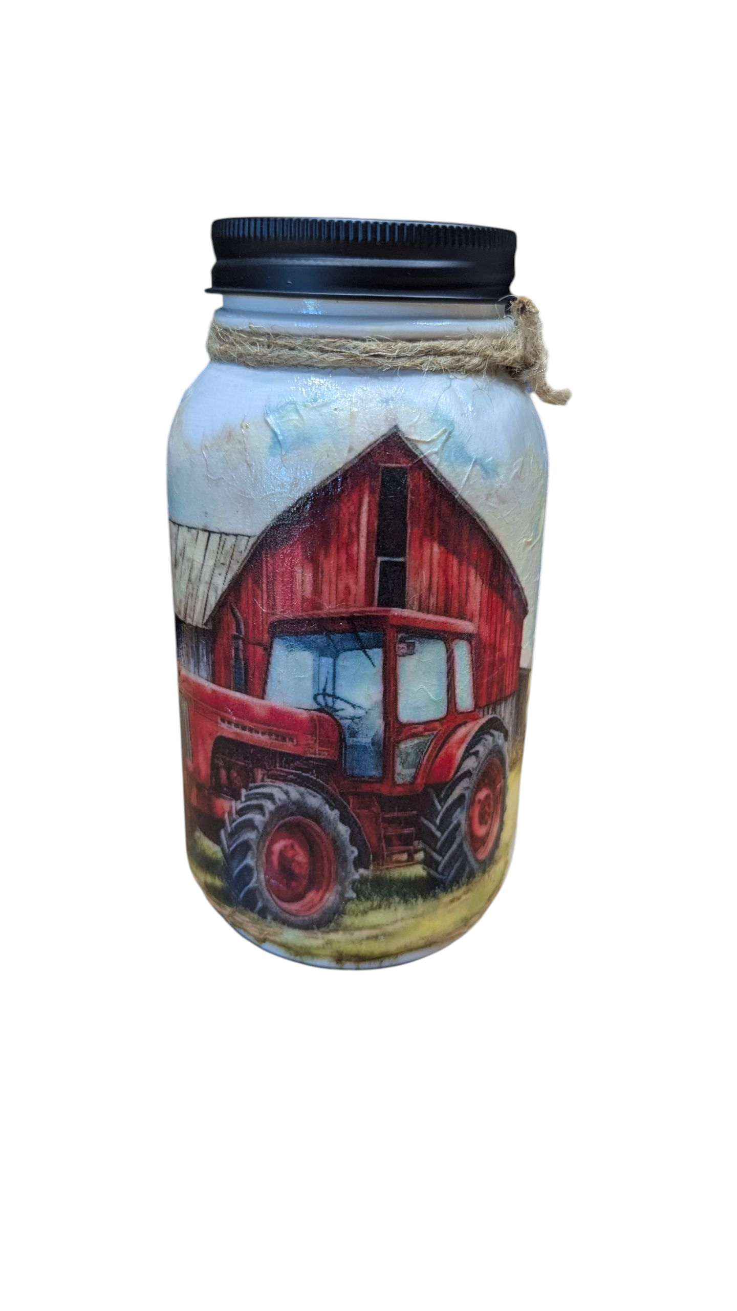 Red Tractor and Barn Mason Jar