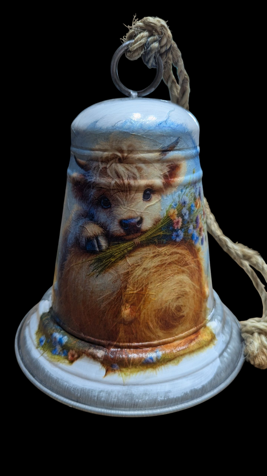 Baby Highland Cow on a Hay Bale Bell