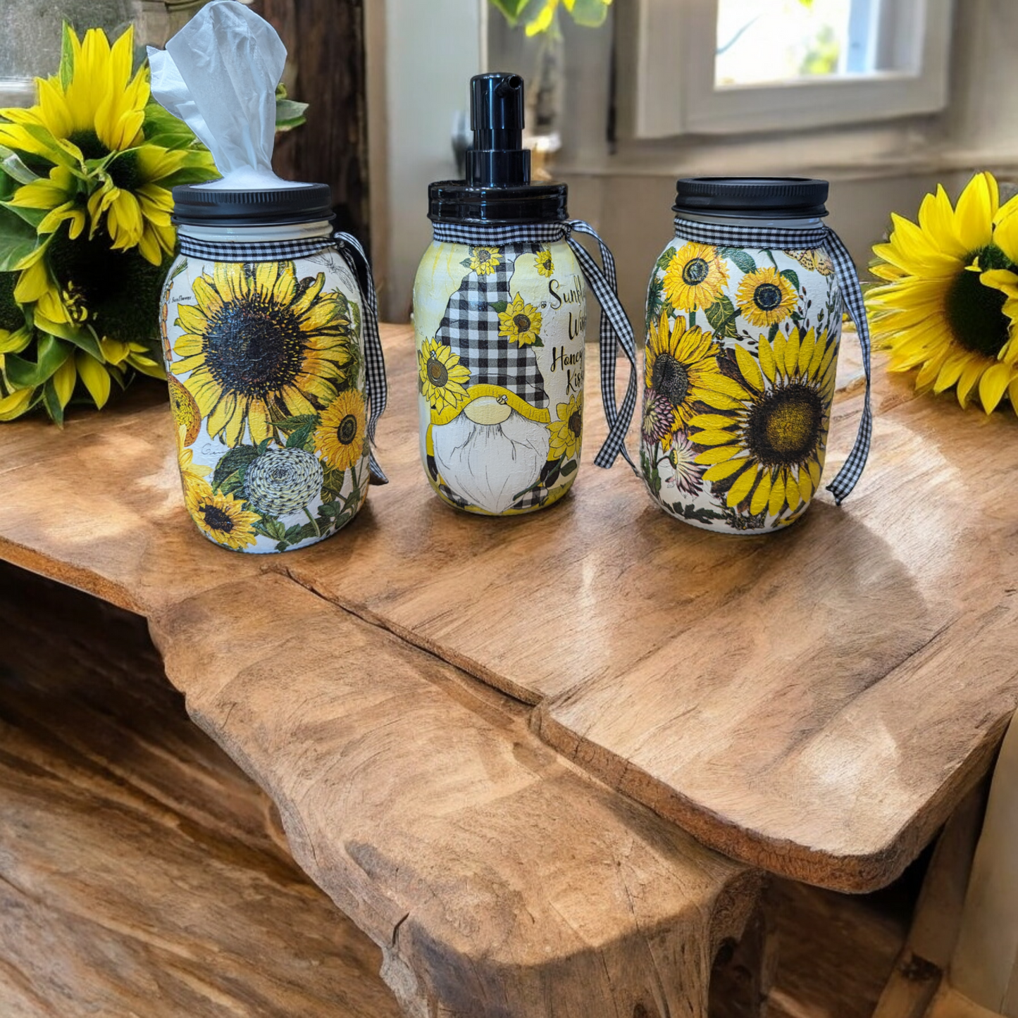 Sunflower Bee Gnome Bathroom Accessory Set