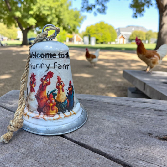 Welcome to the Funny Farm Quirky Chickens Bell