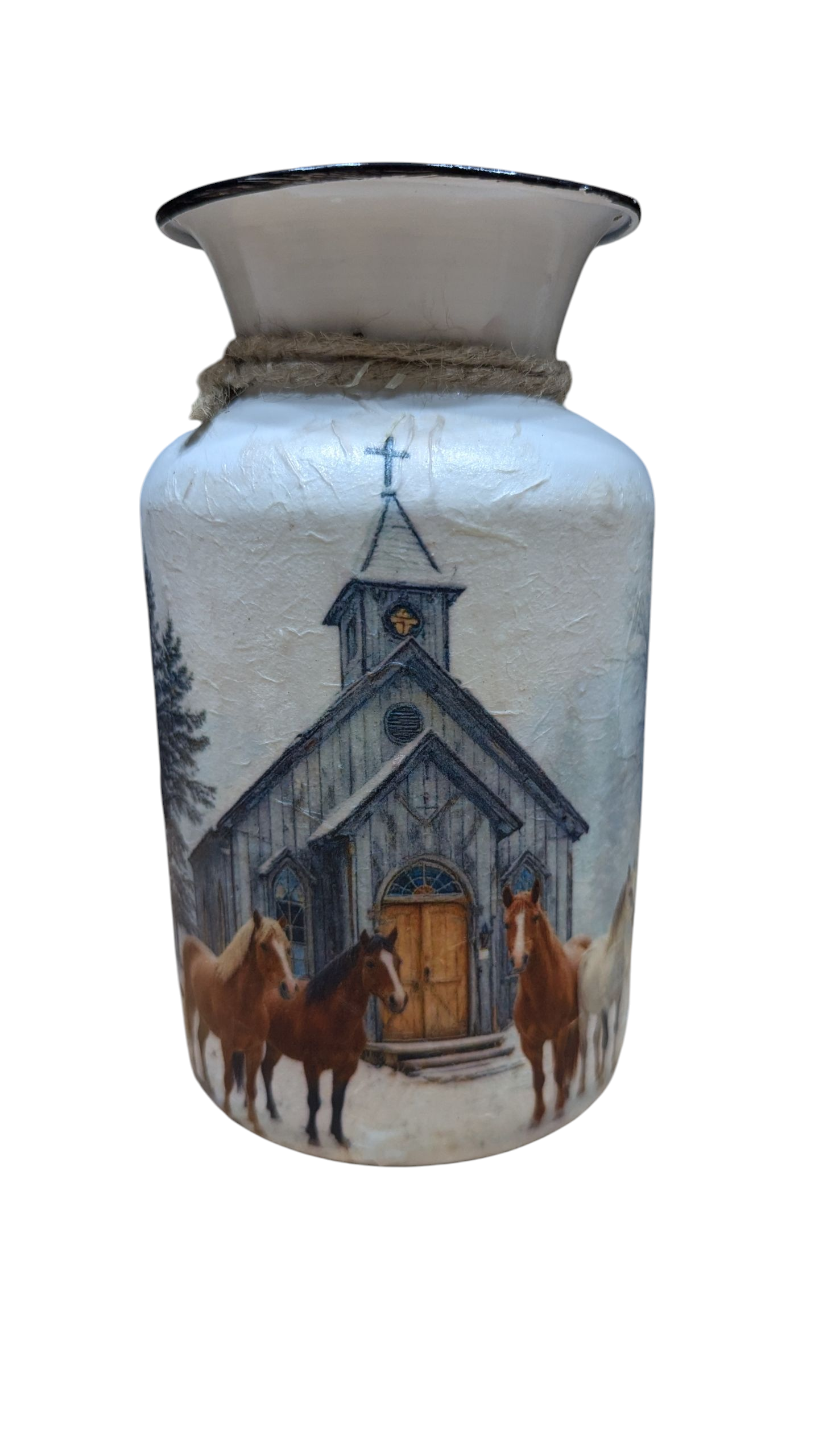 Old Country Church with Horses Milk Jug