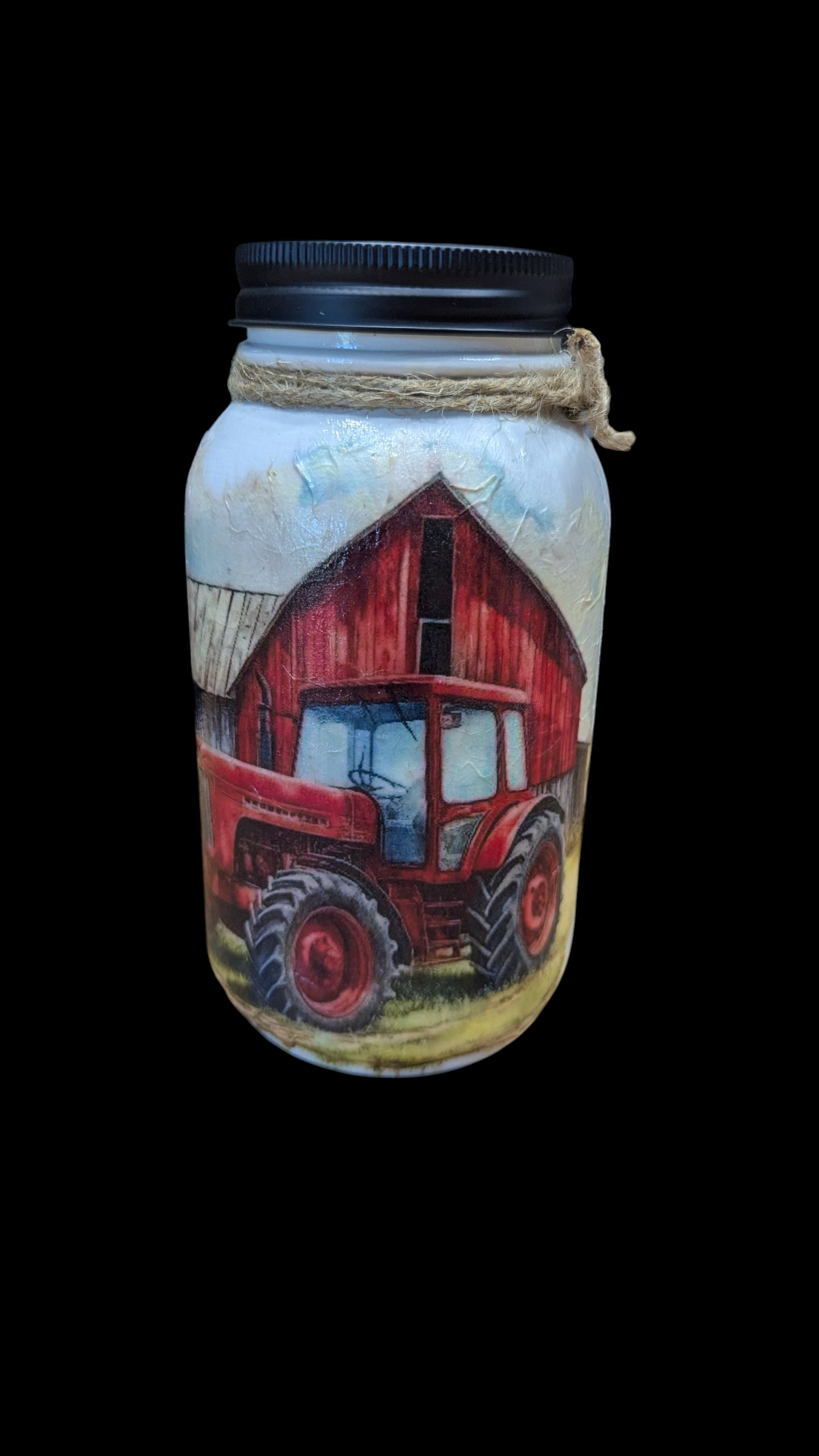 Red Tractor and Barn Mason Jar