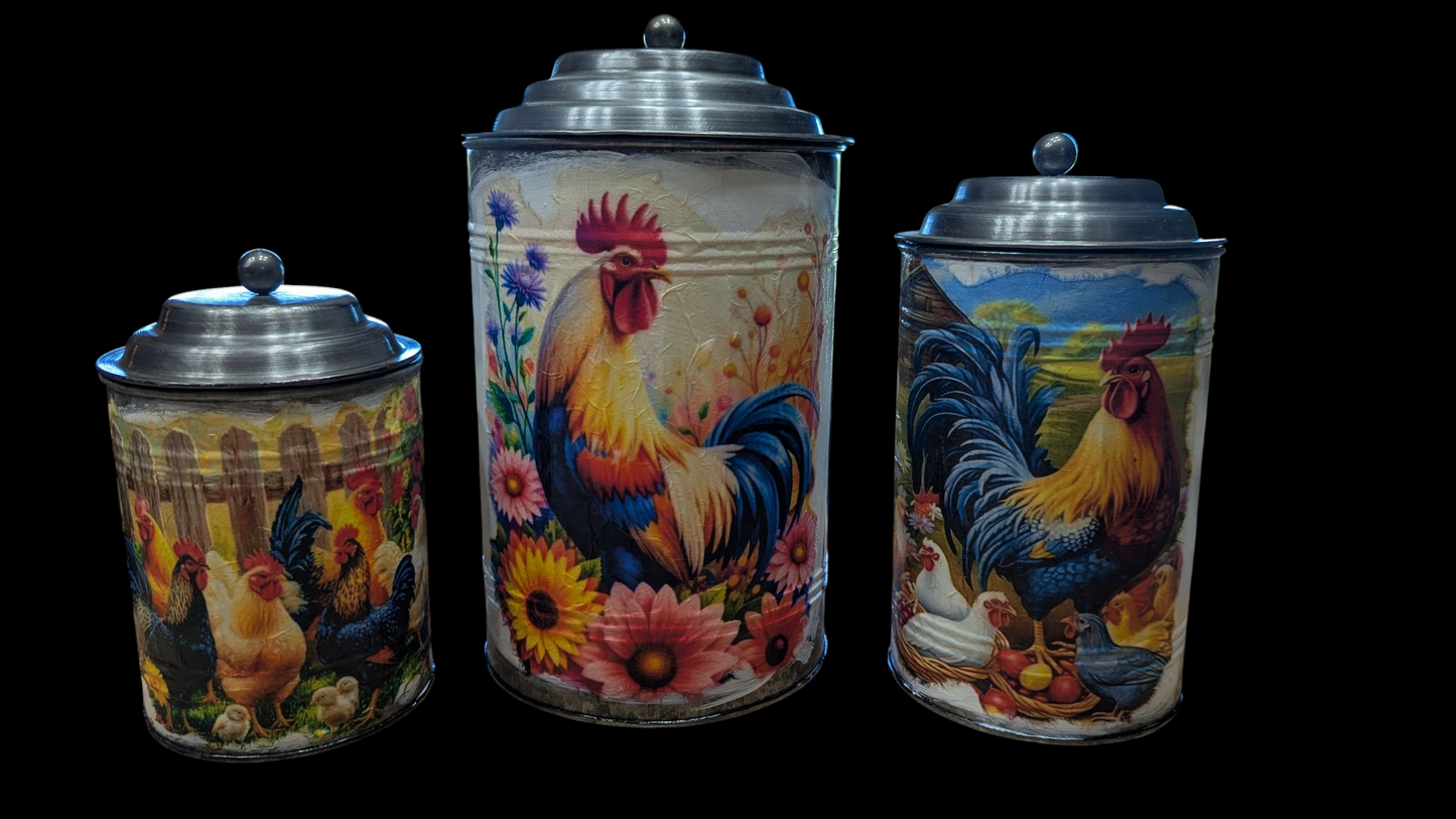 Chicken Decorative Galvanized Metal Canister Set