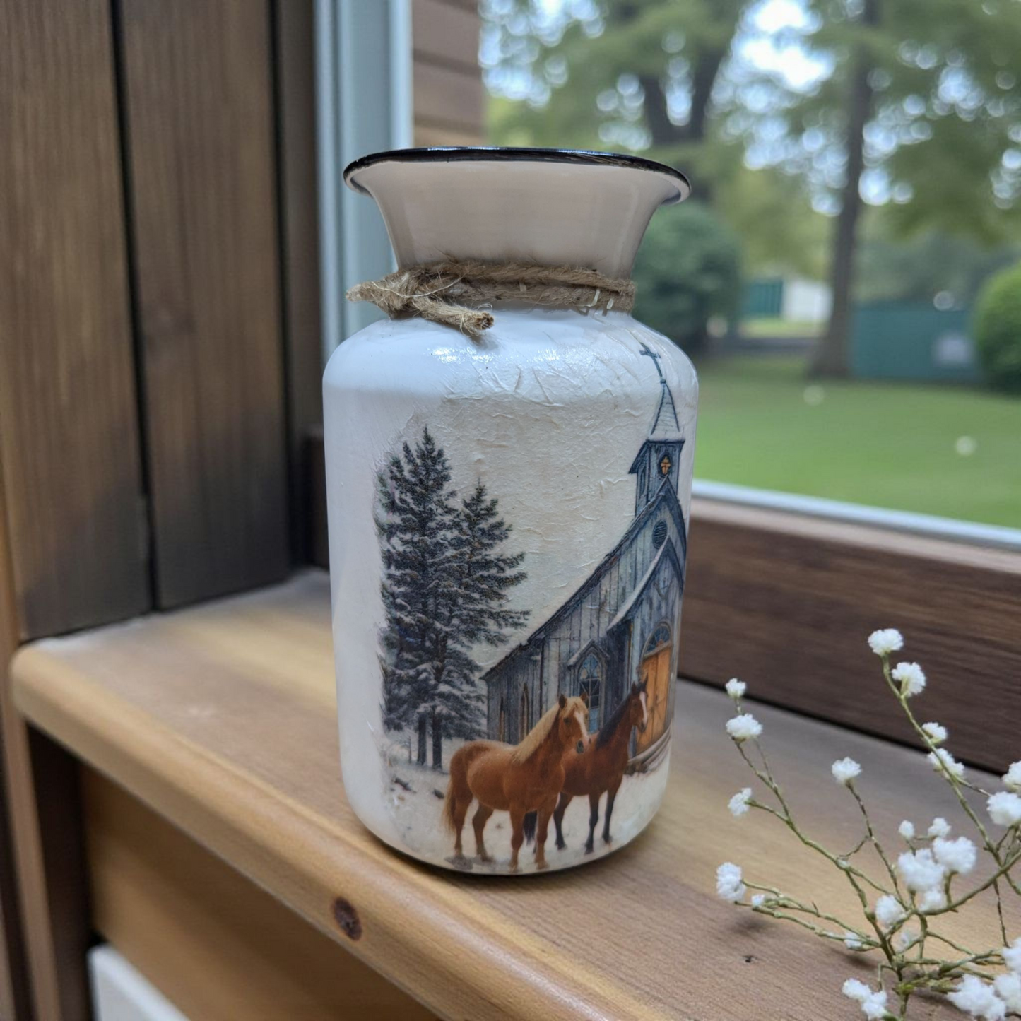 Old Country Church with Horses Milk Jug