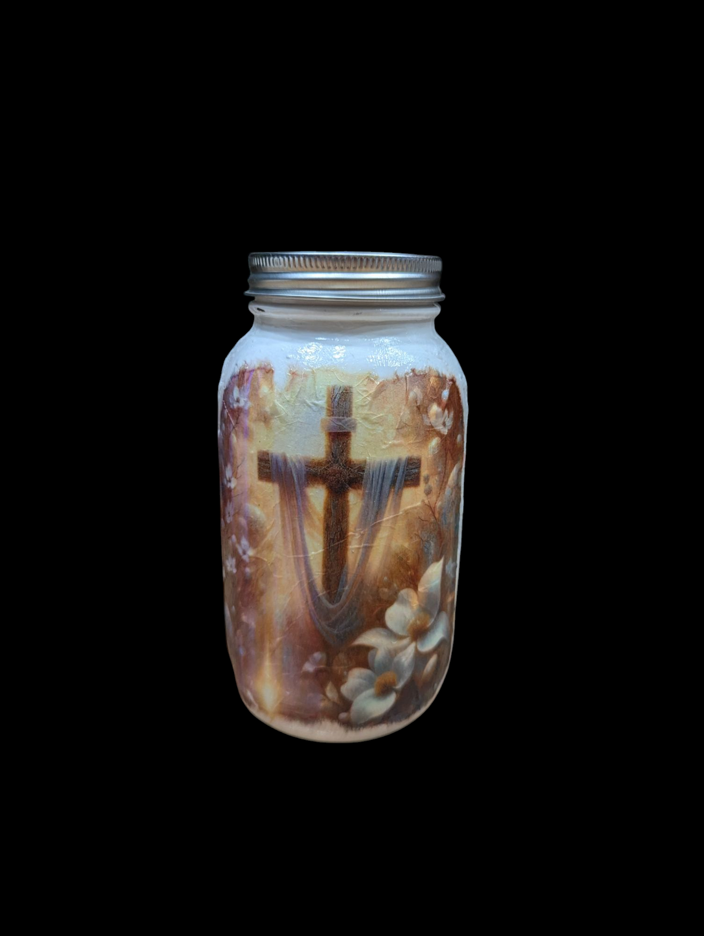 Floral Cross Mason Jar